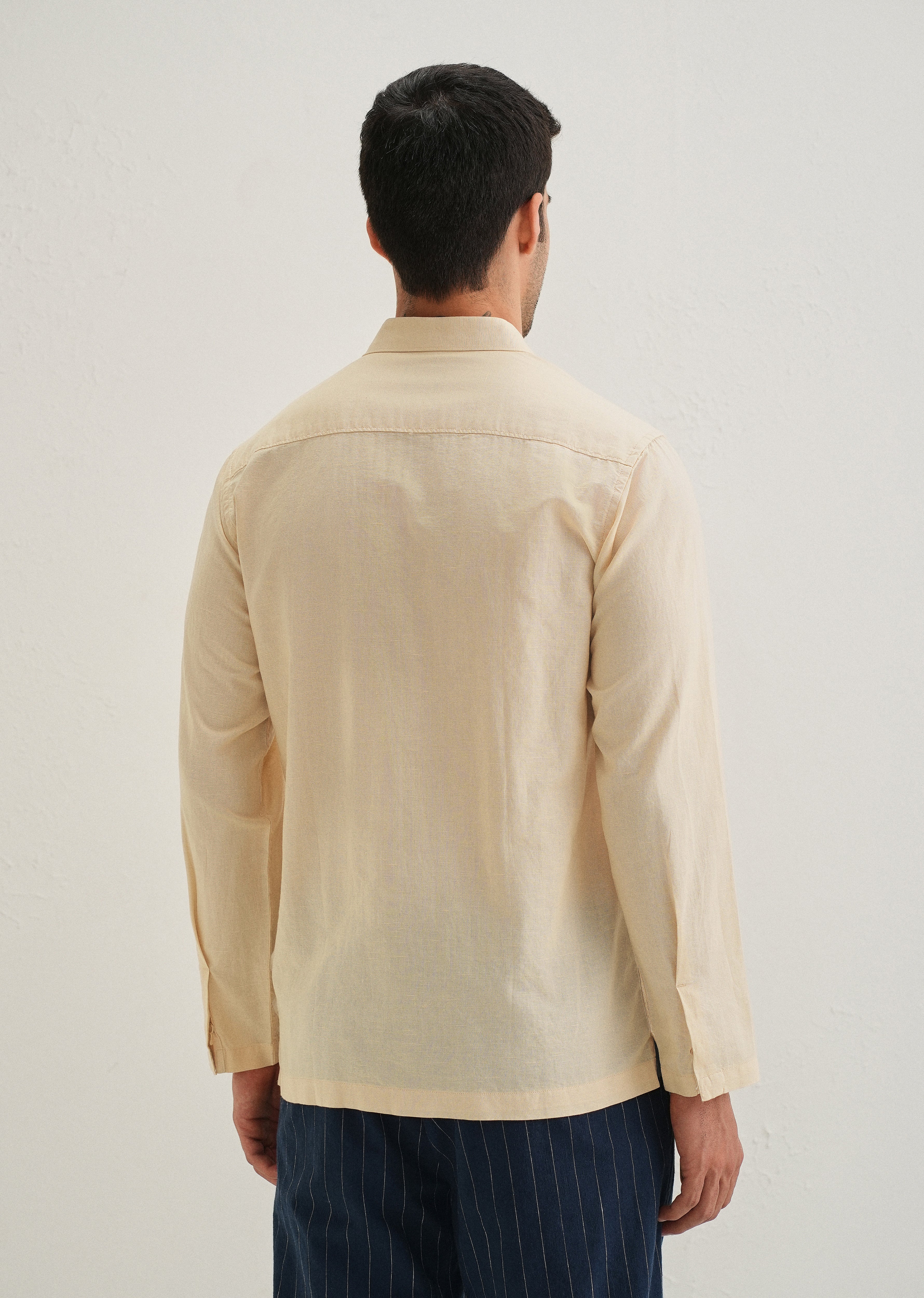 Light Ivory Hidden Sleeve Placket Cotton Linen Shirt