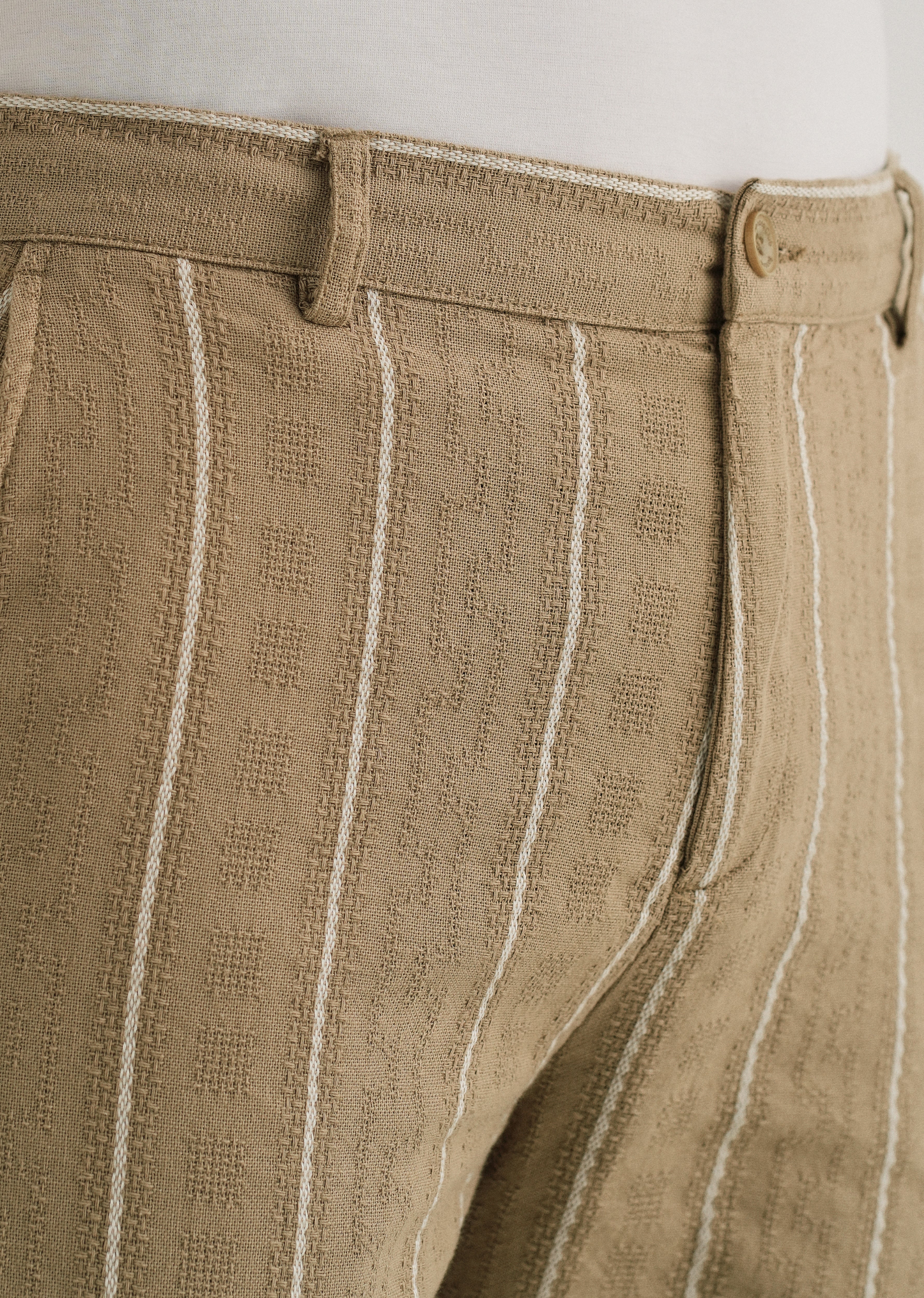 Light Khaki Dobby Cotton Stripe Pants