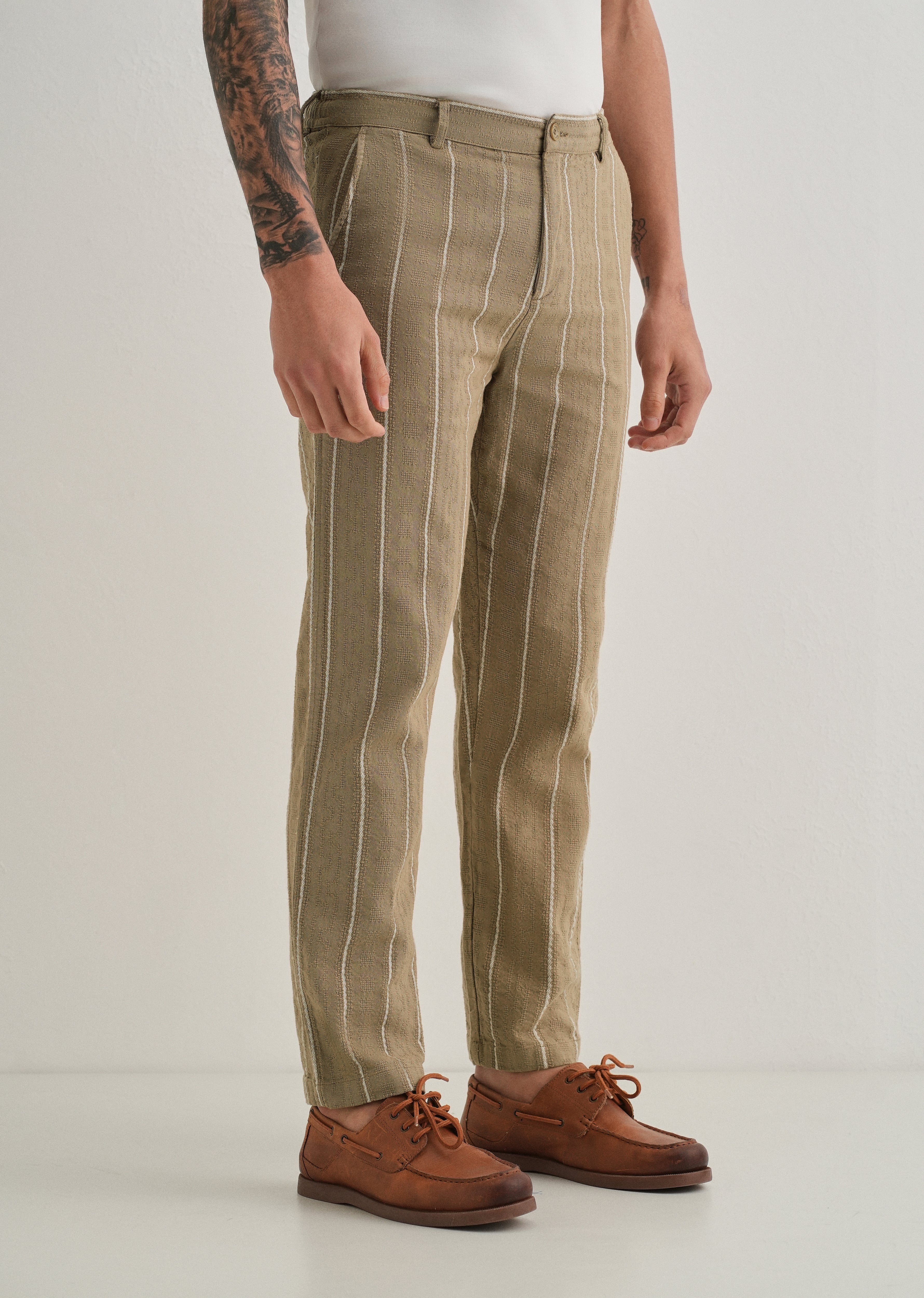 Light Khaki Dobby Cotton Stripe Pants