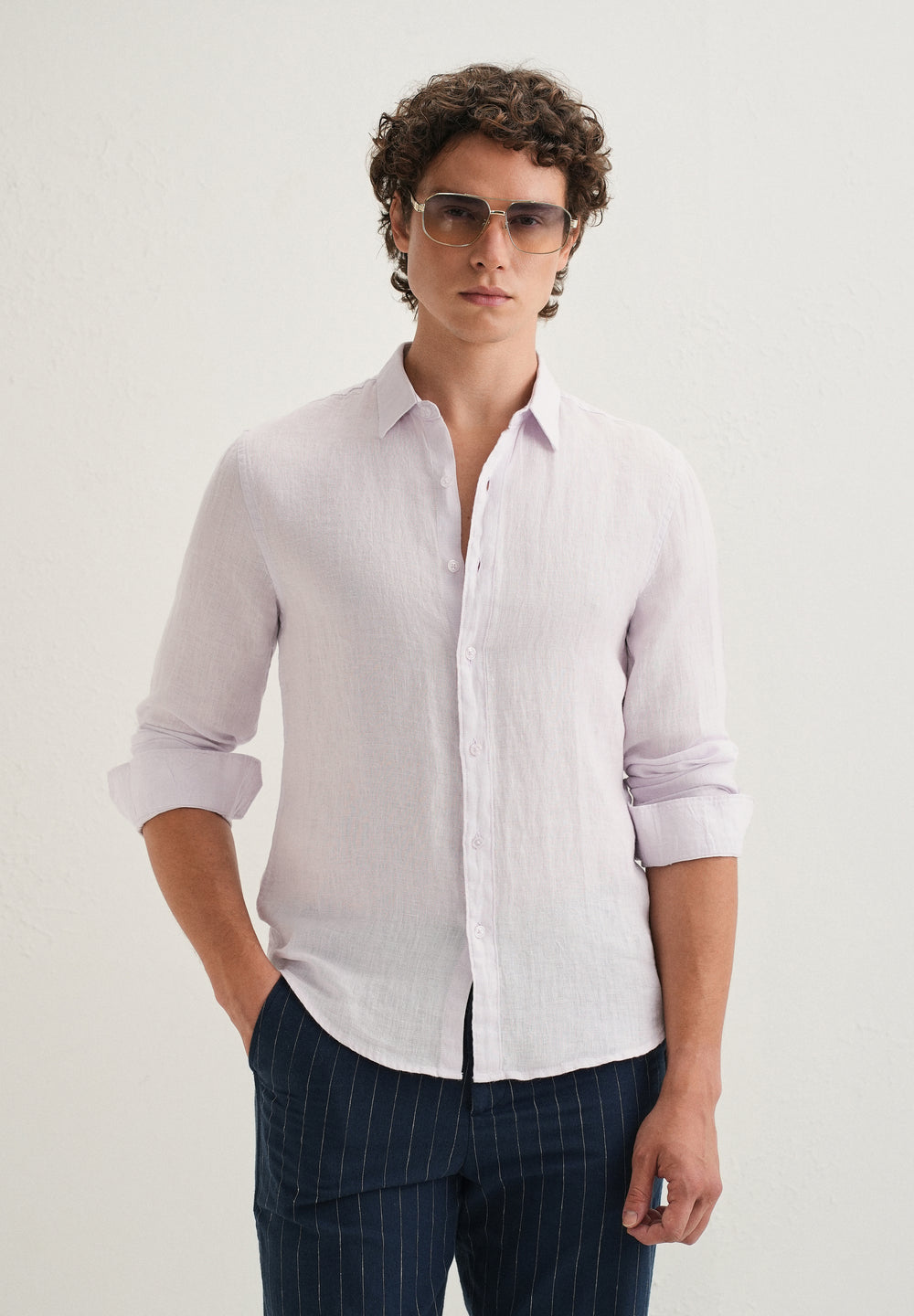 Light Lavender Pure Linen Shirt