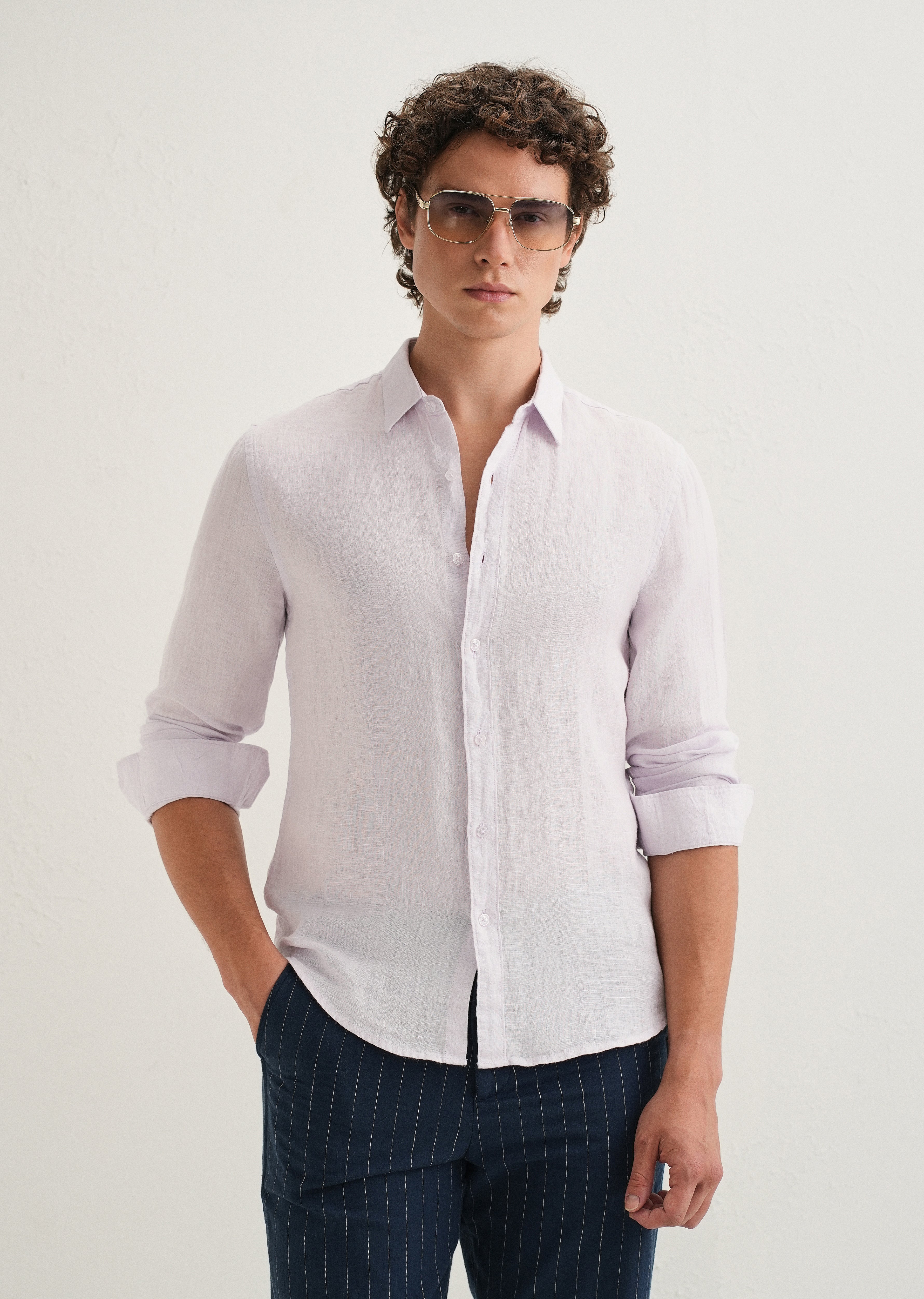 Light Lavender Pure Linen Shirt
