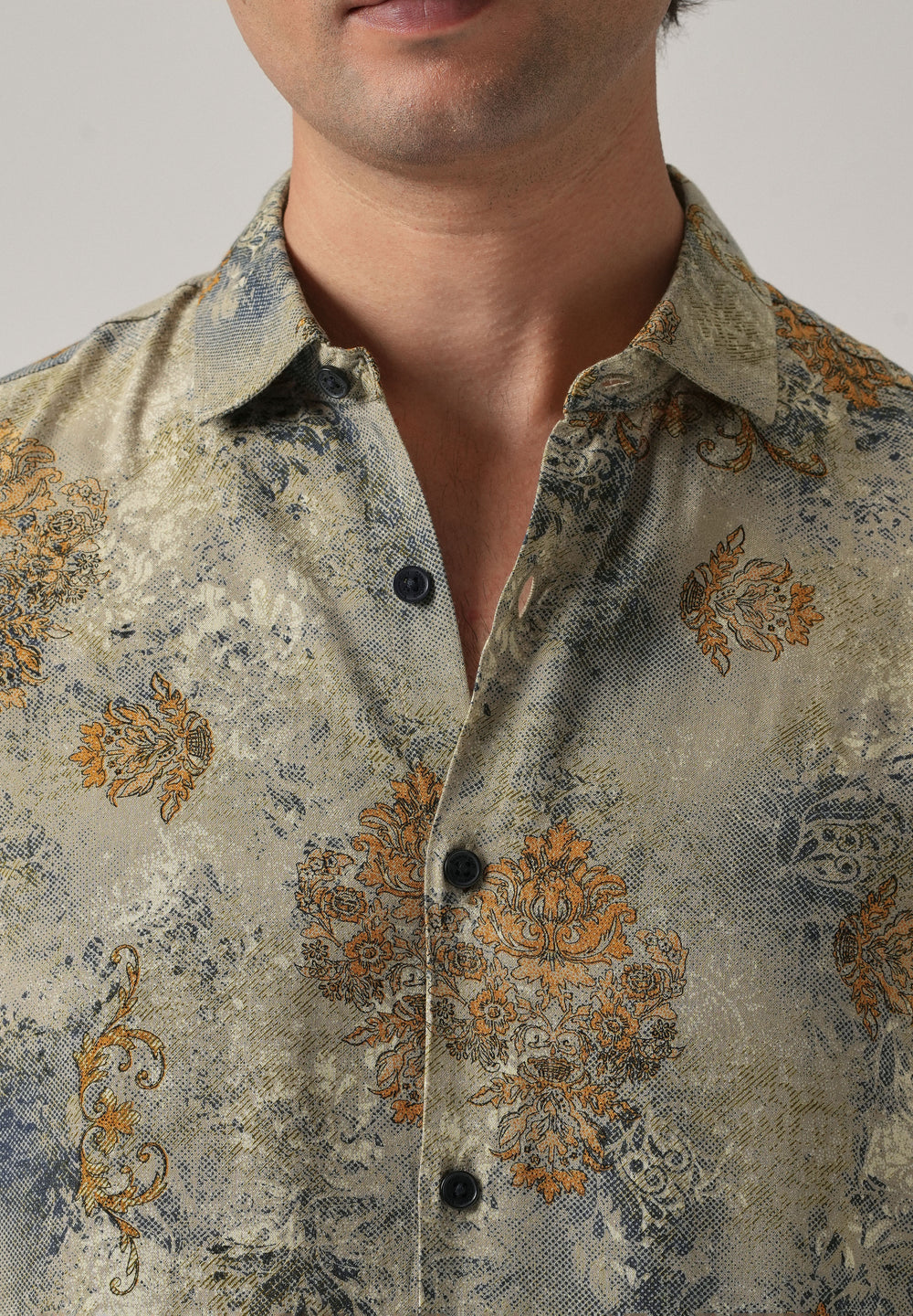Light Olive Floral Print Feather Shirt