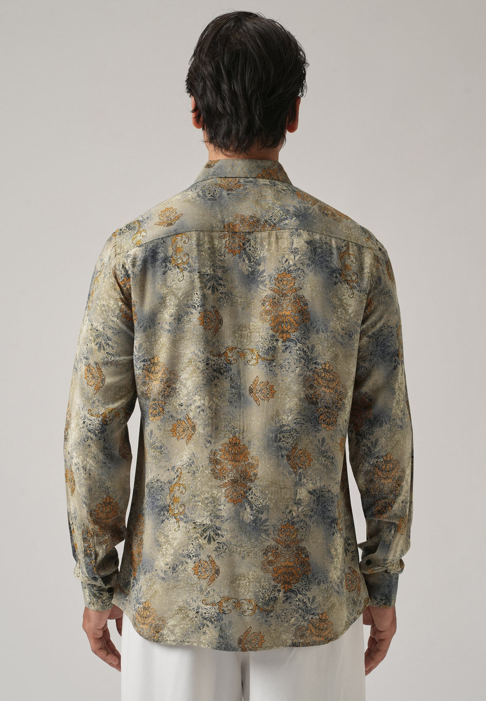 Light Olive Floral Print Feather Shirt