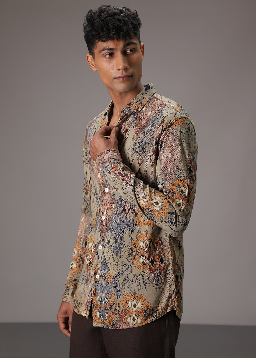 Light Olive Printed Feather Shirt