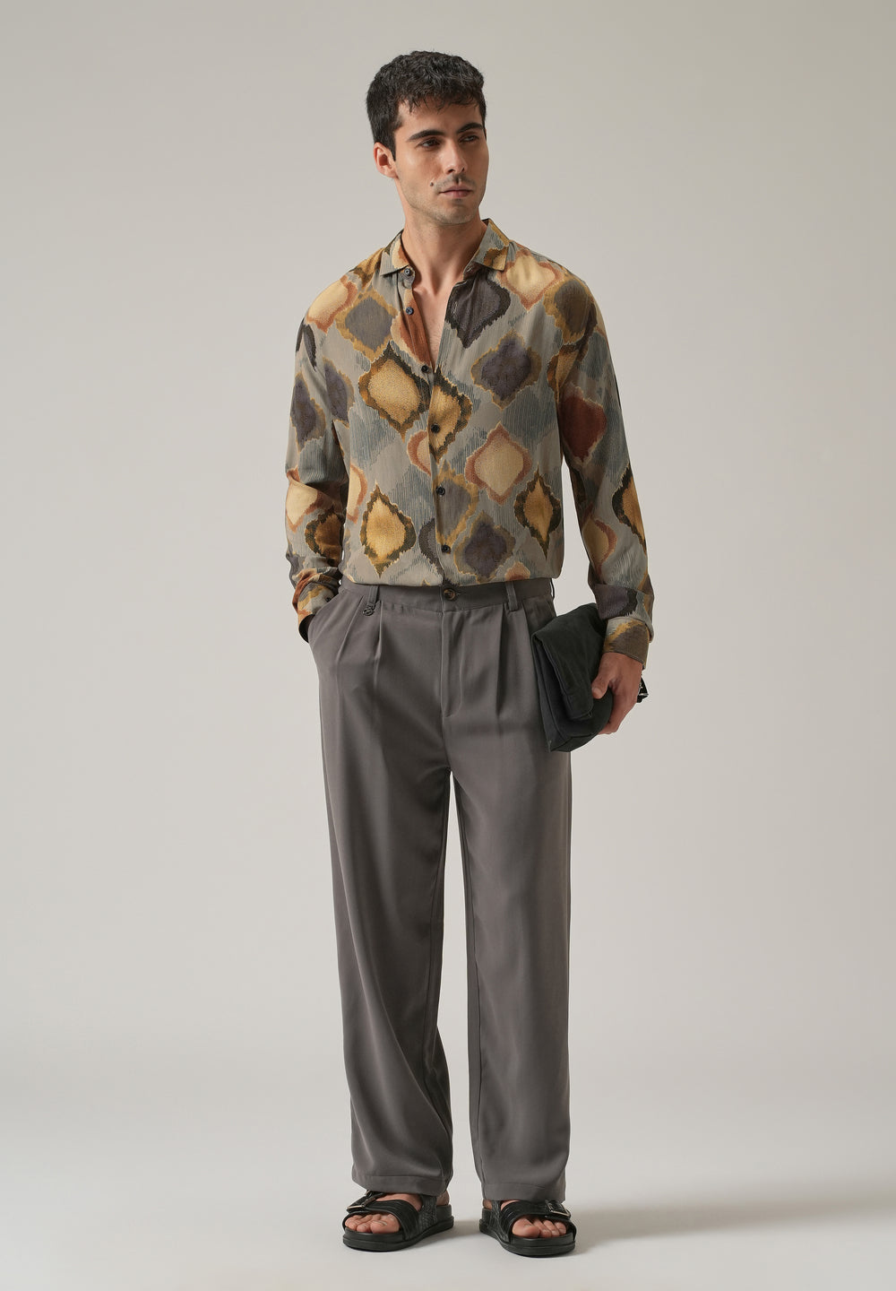 Light Olive Rustic Print Feather Shirt