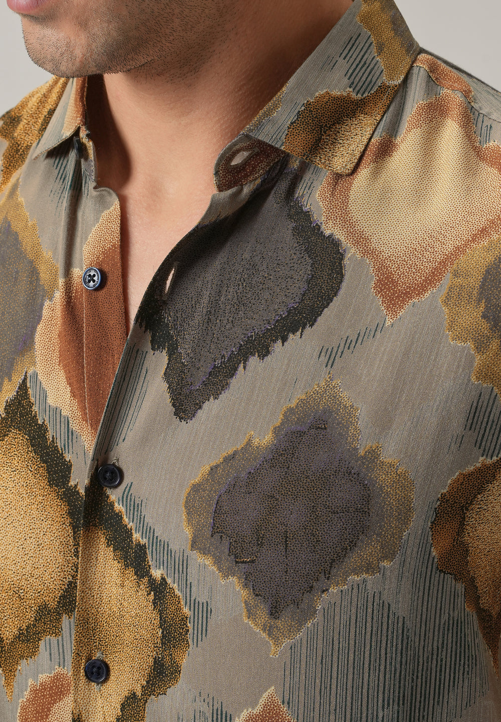 Light Olive Rustic Print Feather Shirt