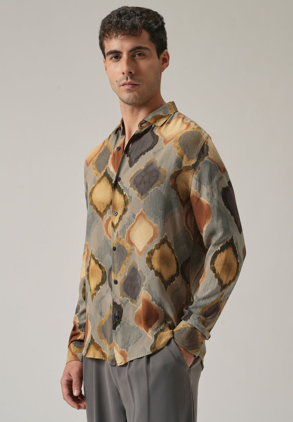 Light Olive Rustic Print Feather Shirt