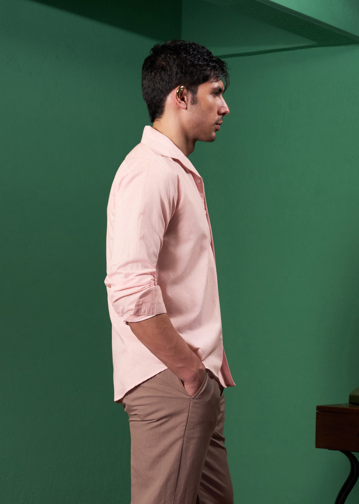 Light Pink Embroidered Linen Shirt