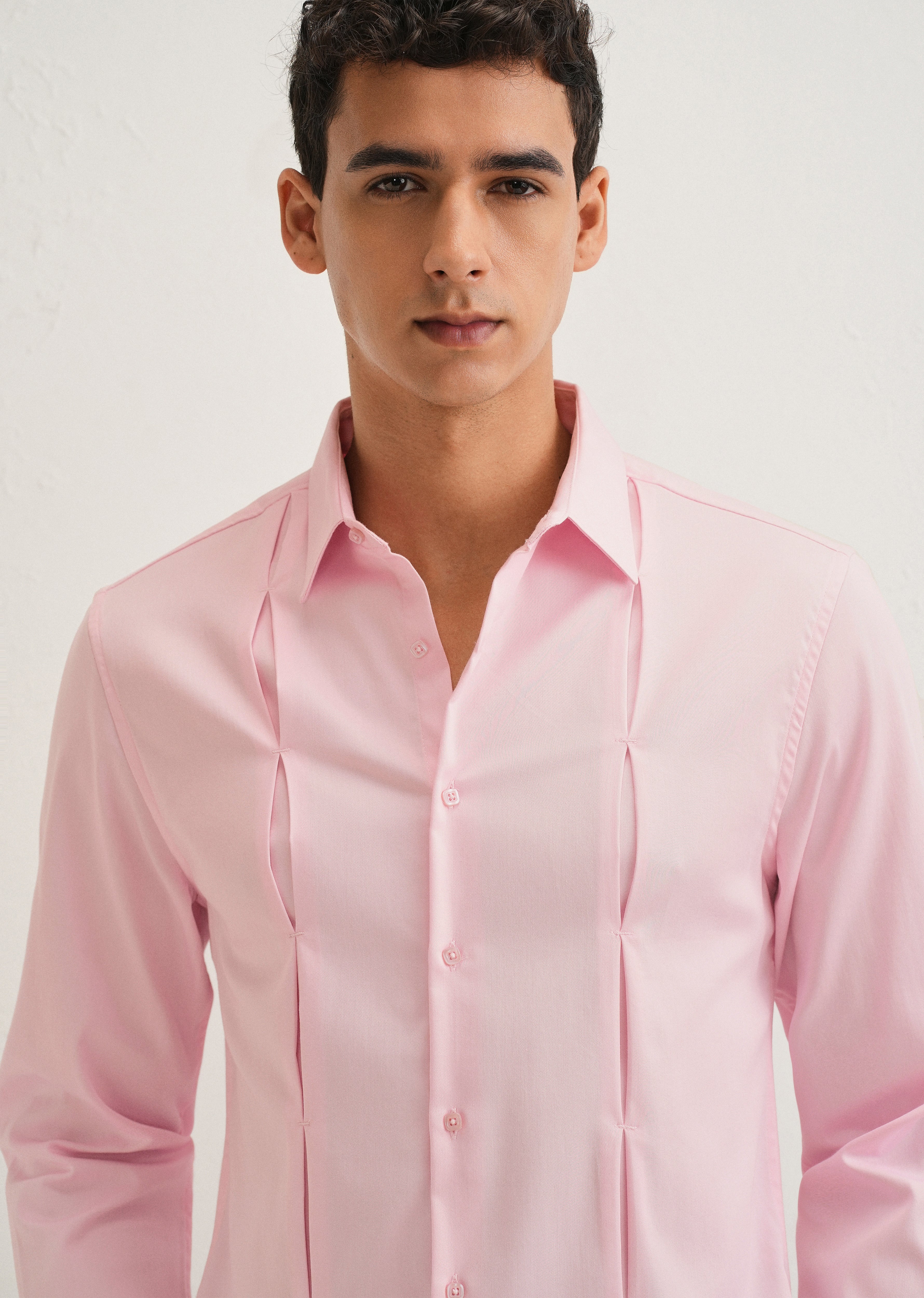 Light Pink Front Panel Open Pleat Shirt