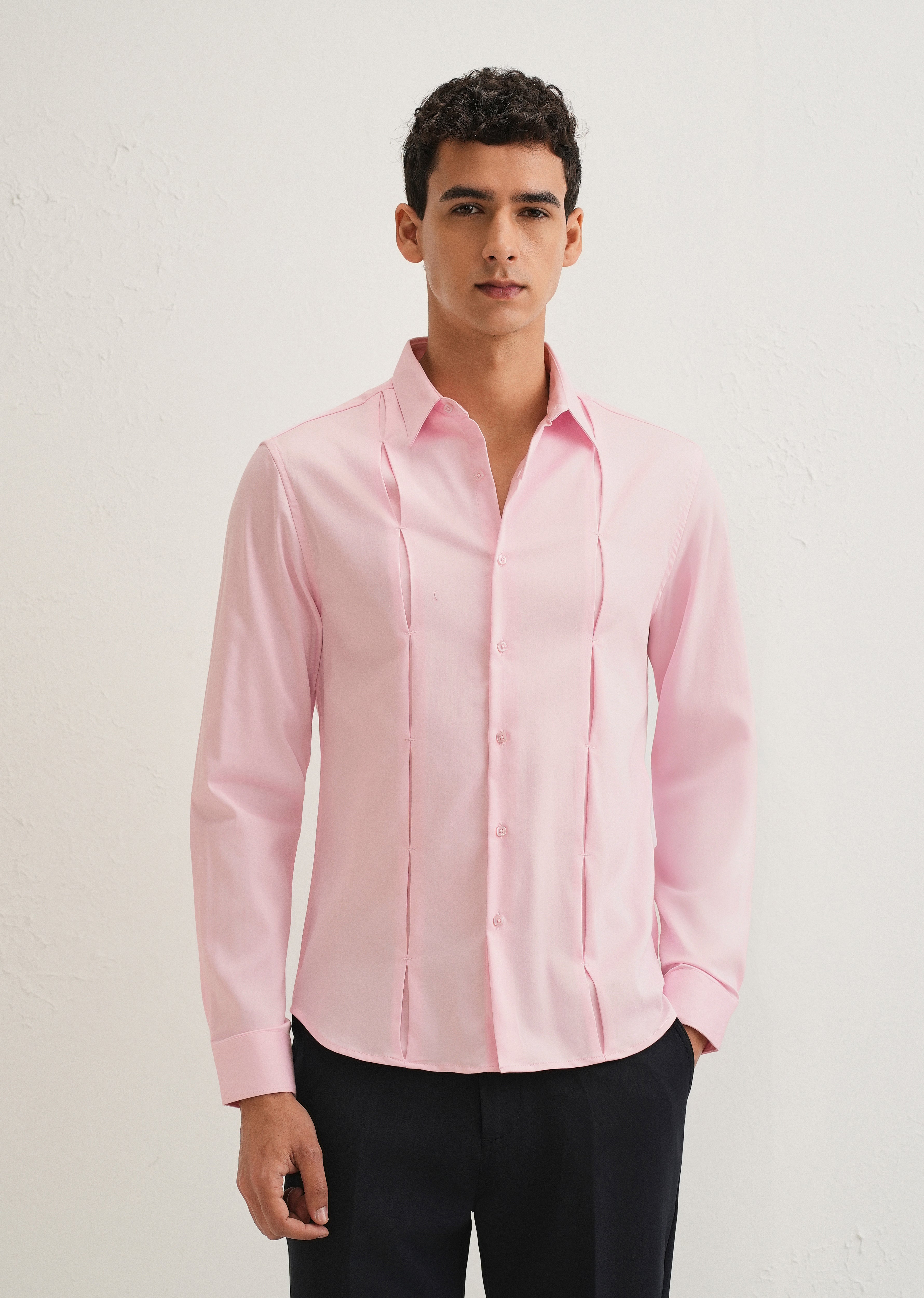 Light Pink Front Panel Open Pleat Shirt