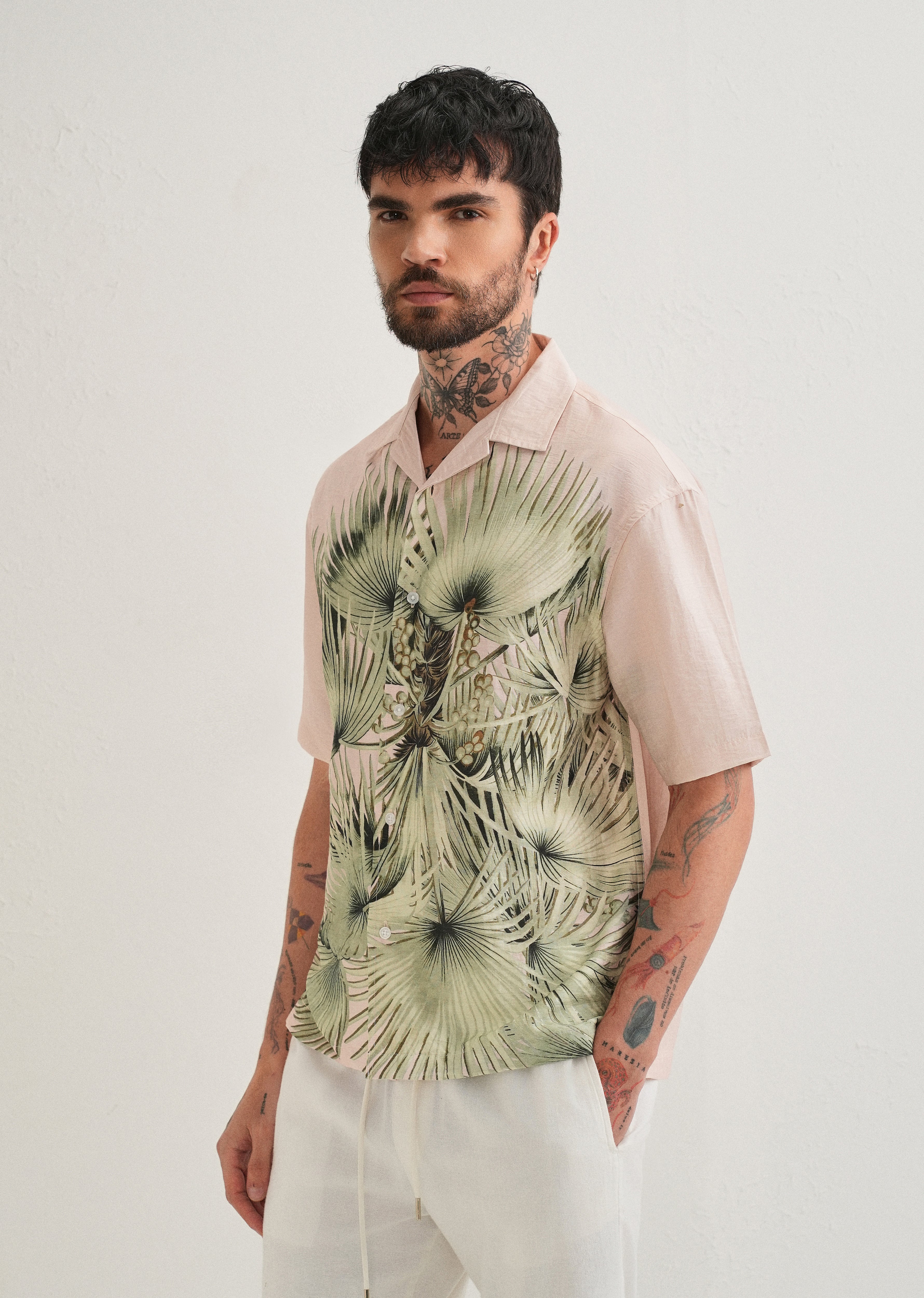 Light Pink Palm Placement Print Shirt
