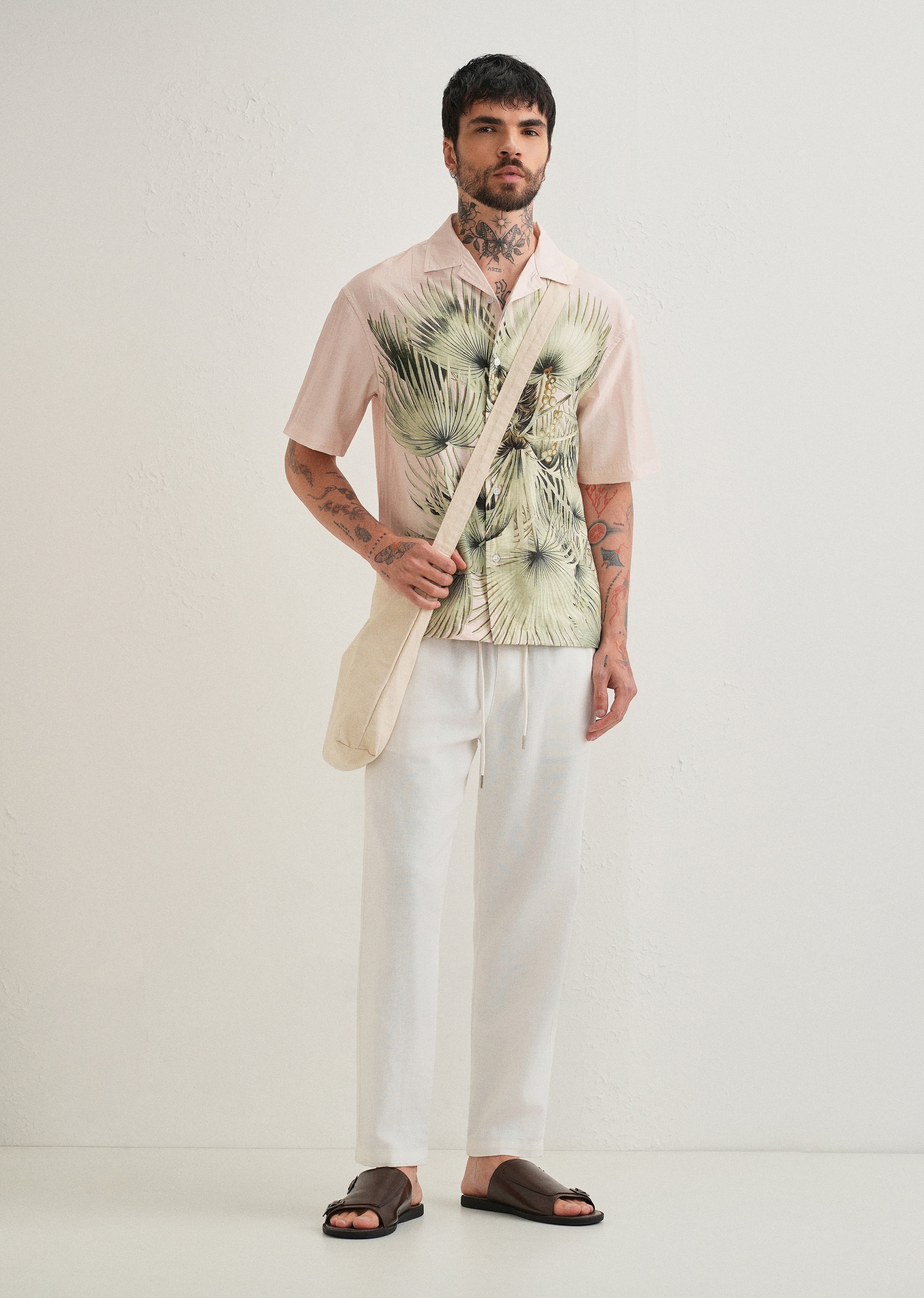 Light Pink Palm Placement Print Shirt