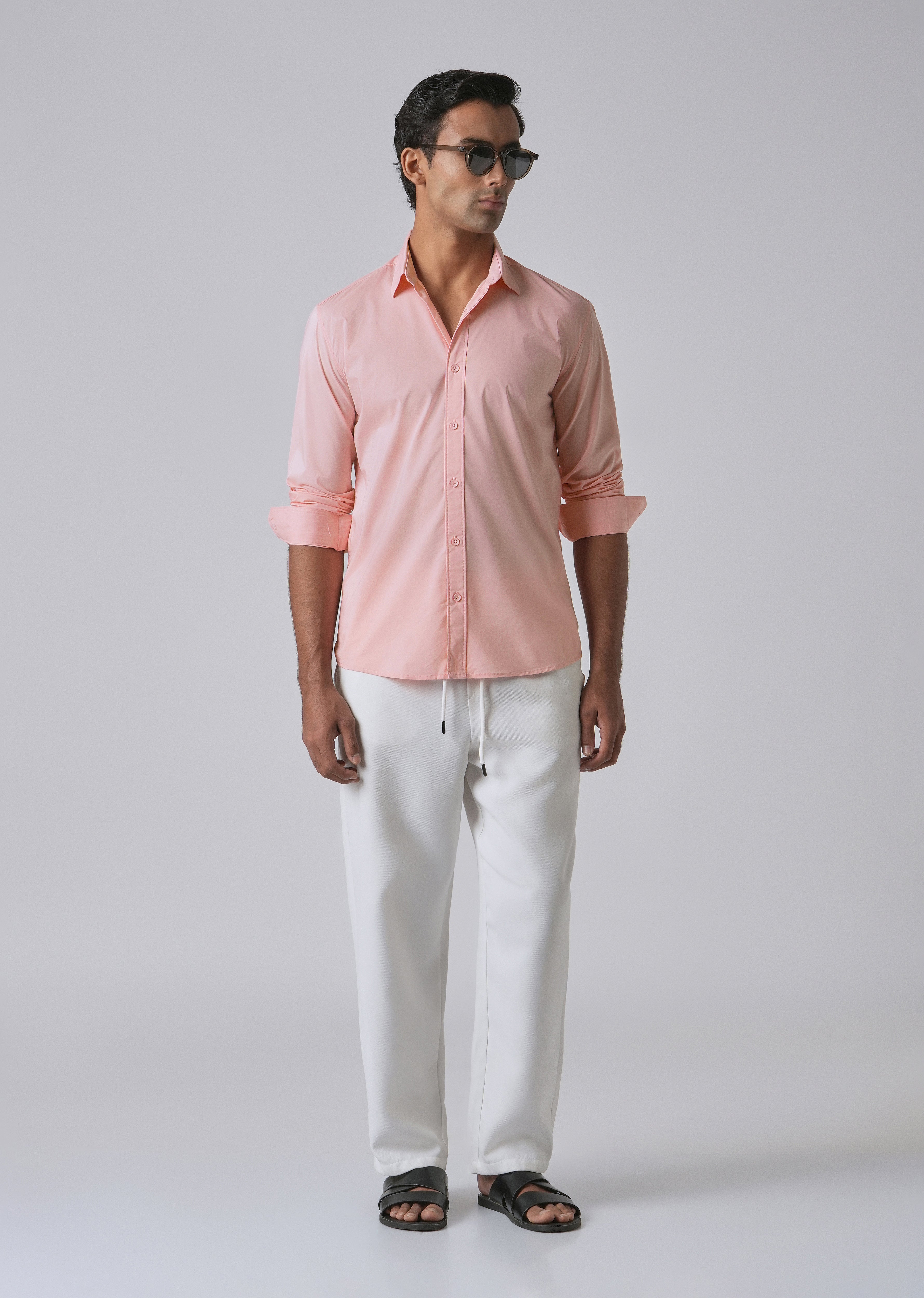 Light Pink Plain Blended Cotton Shirt