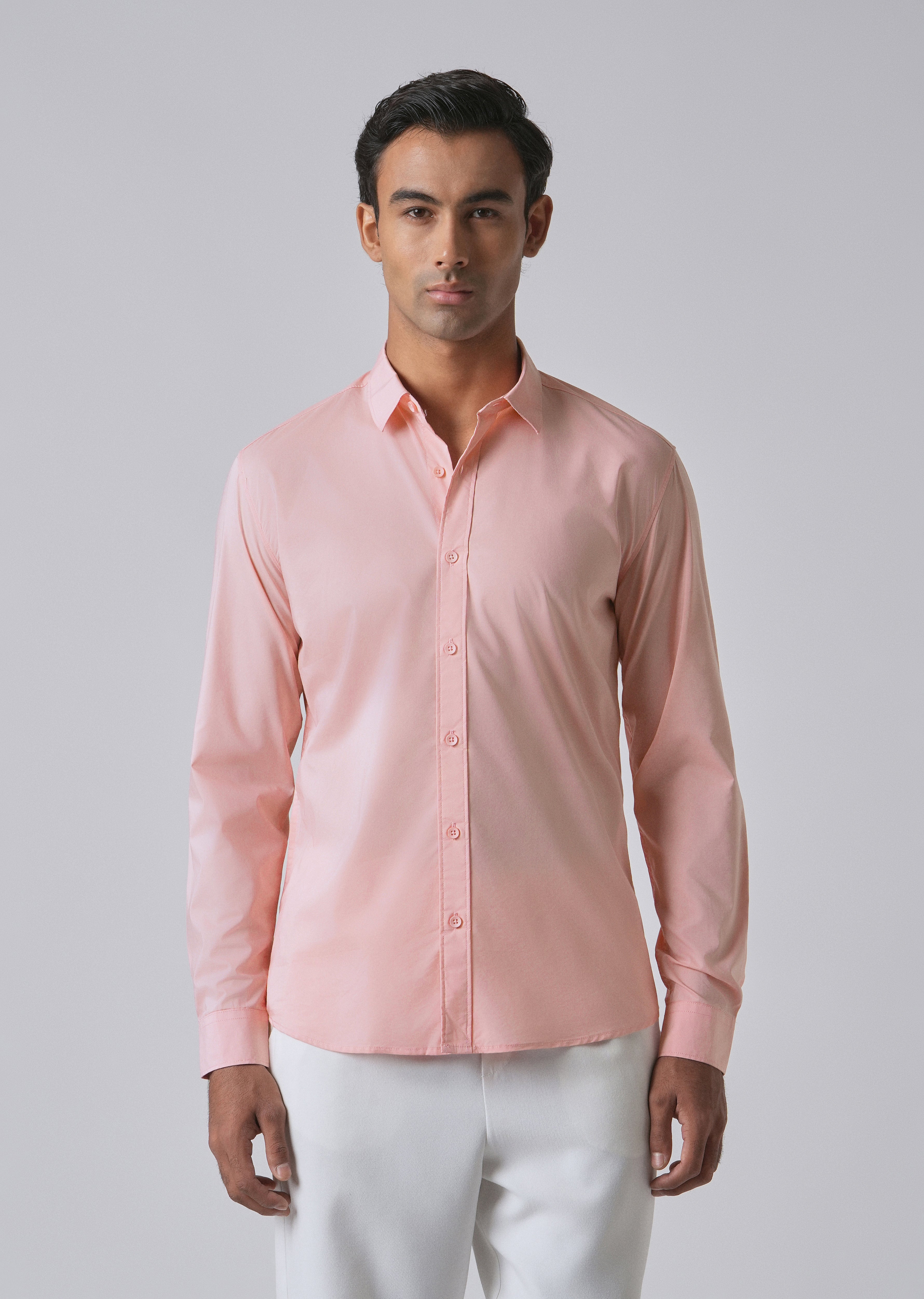 Light Pink Plain Blended Cotton Shirt