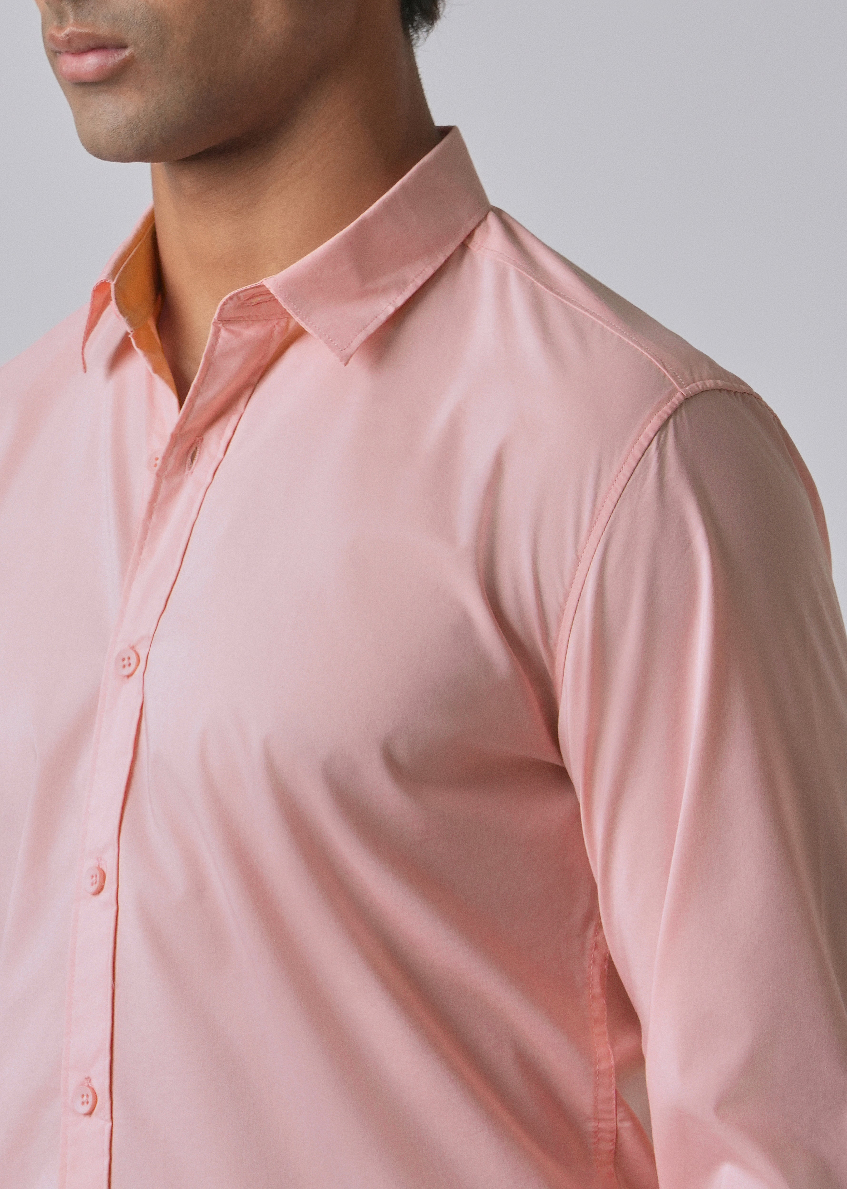 Light Pink Plain Blended Cotton Shirt