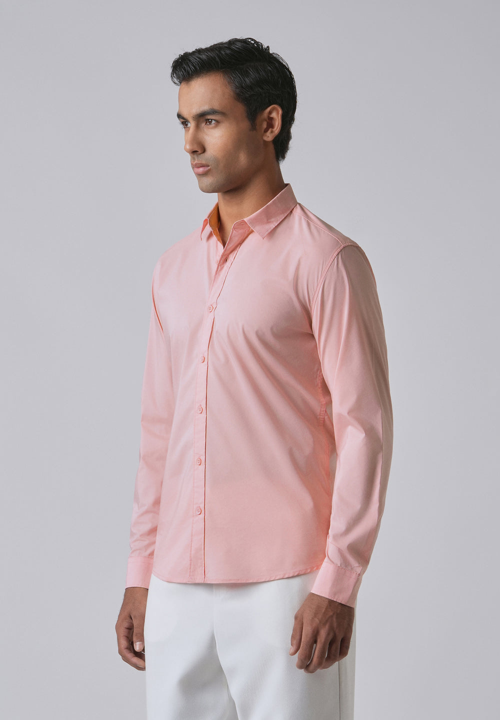 Light Pink Plain Blended Cotton Shirt