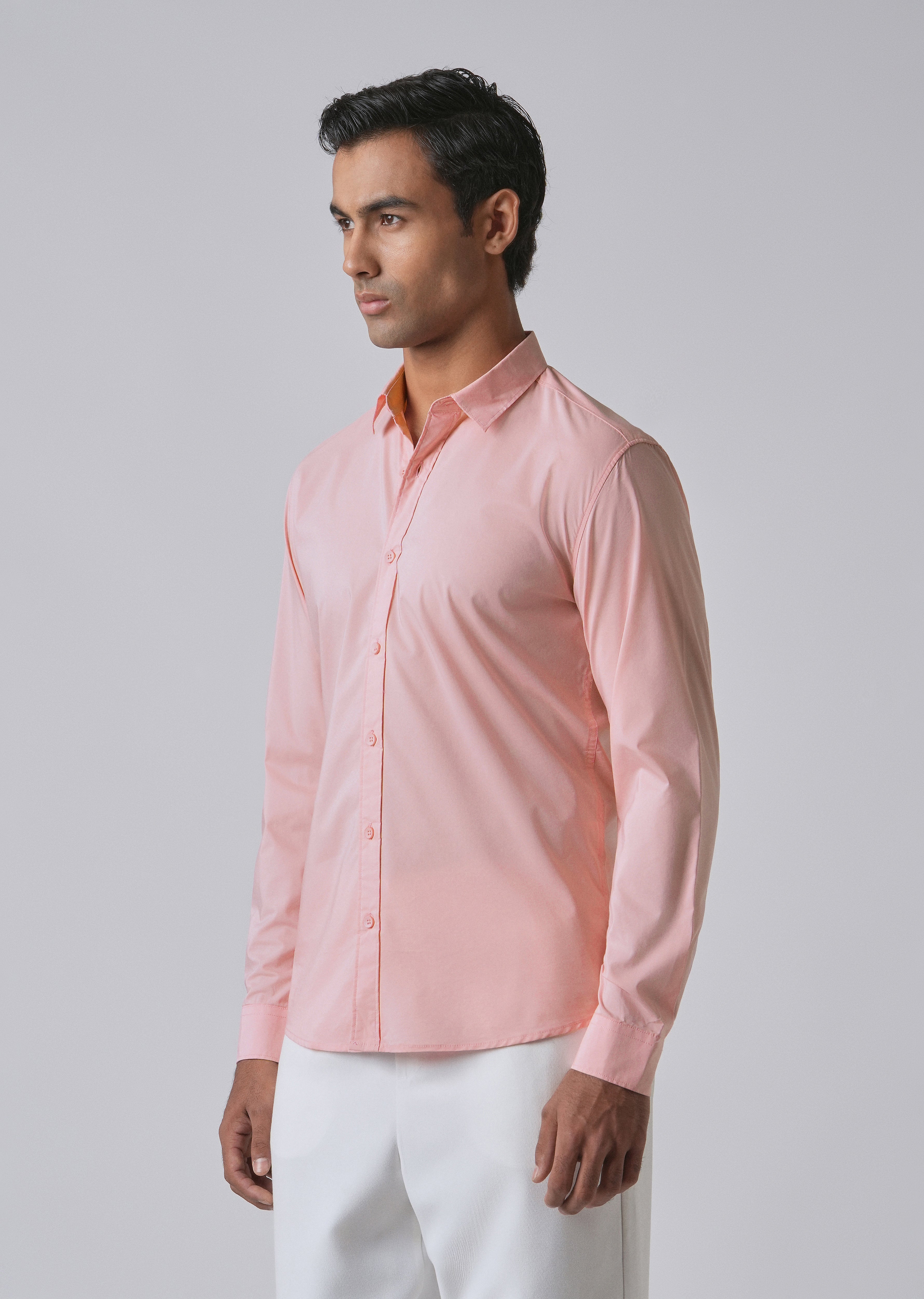 Light Pink Plain Blended Cotton Shirt