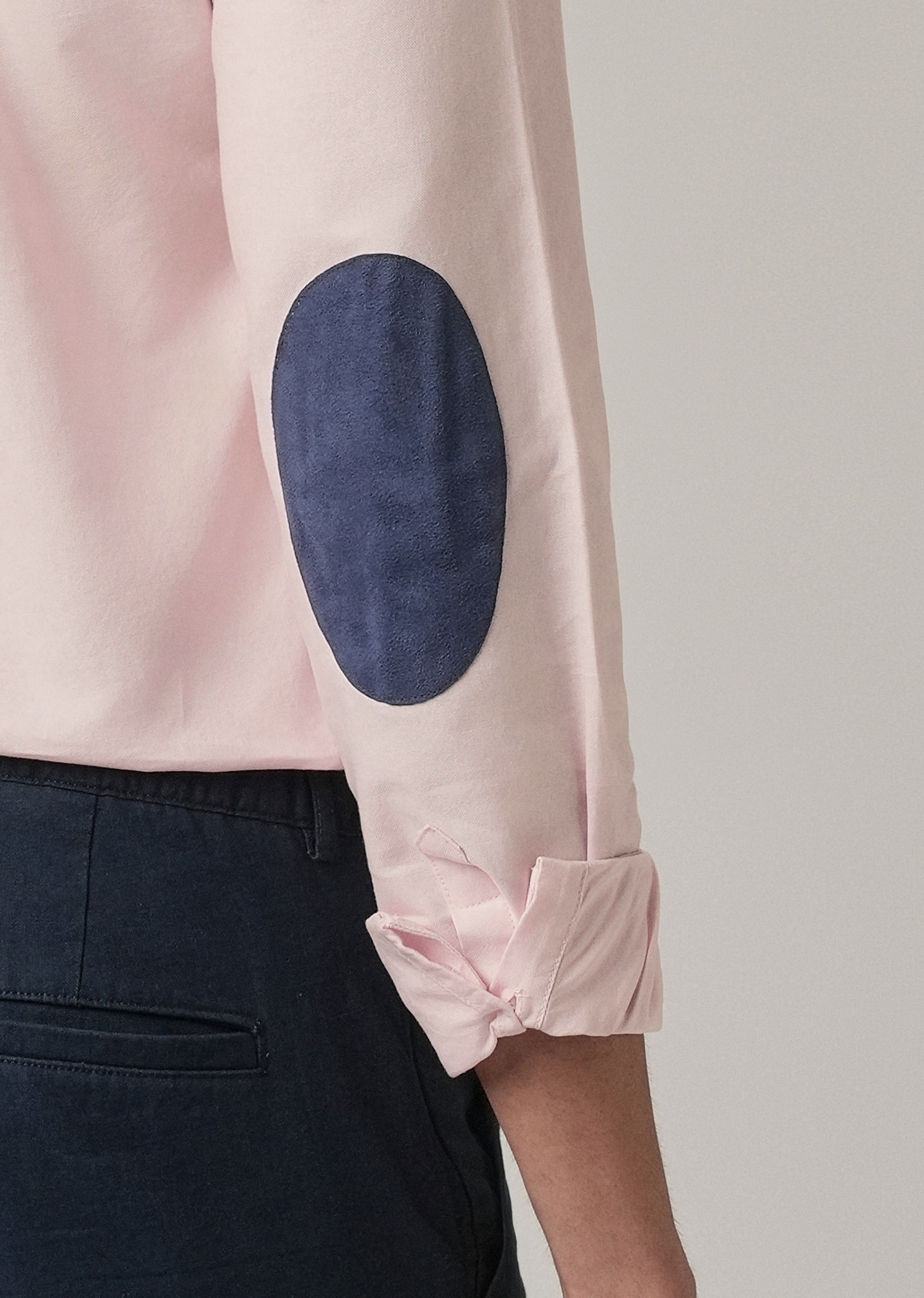 Light Pink Plain Elbow Patch Oxford Shirt