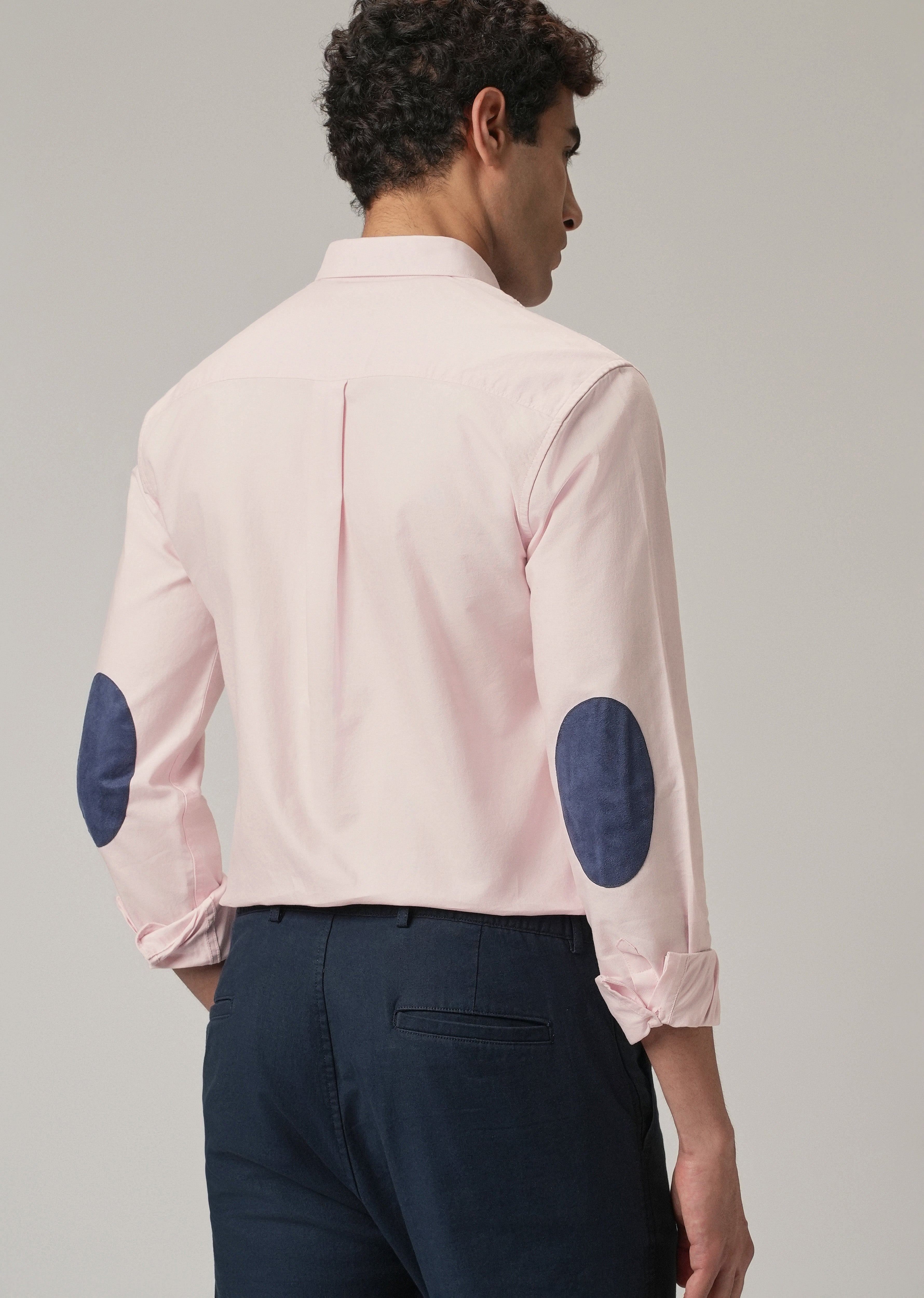 Light Pink Plain Elbow Patch Oxford Shirt