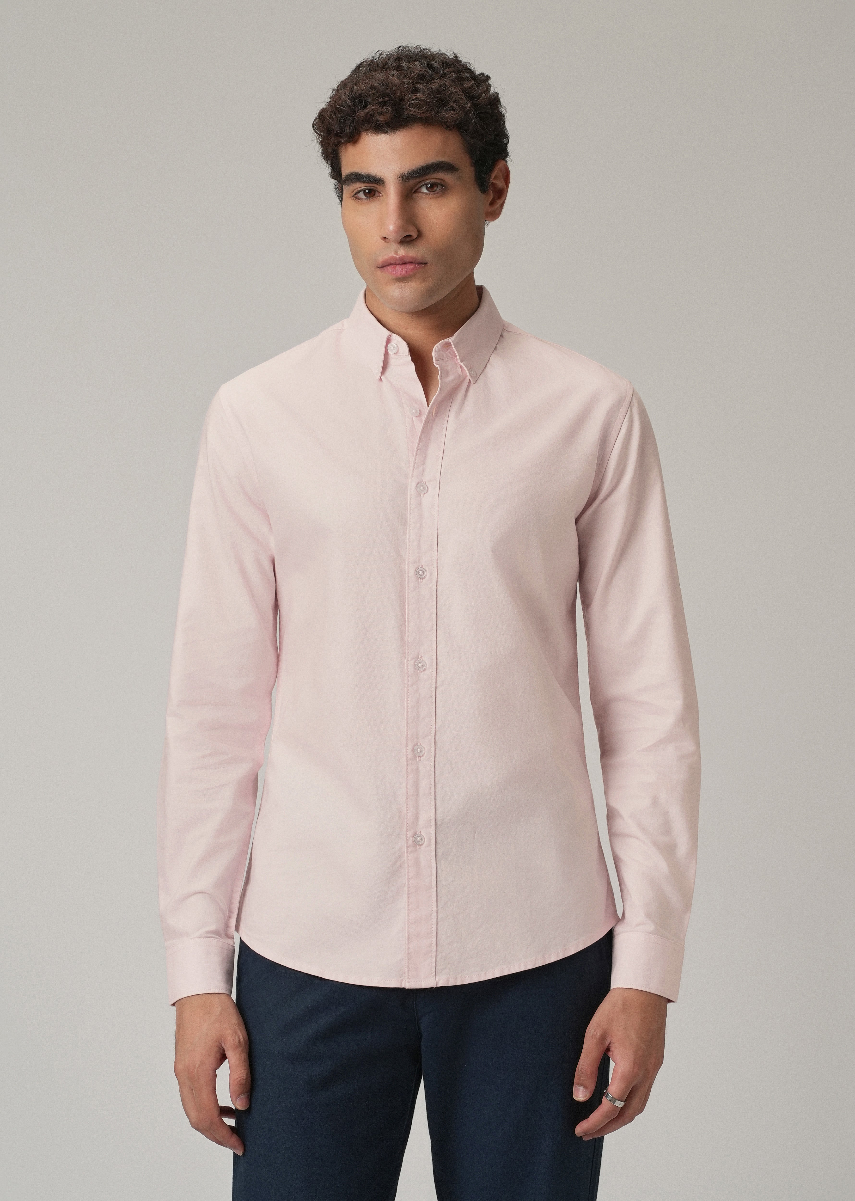 Light Pink Plain Elbow Patch Oxford Shirt