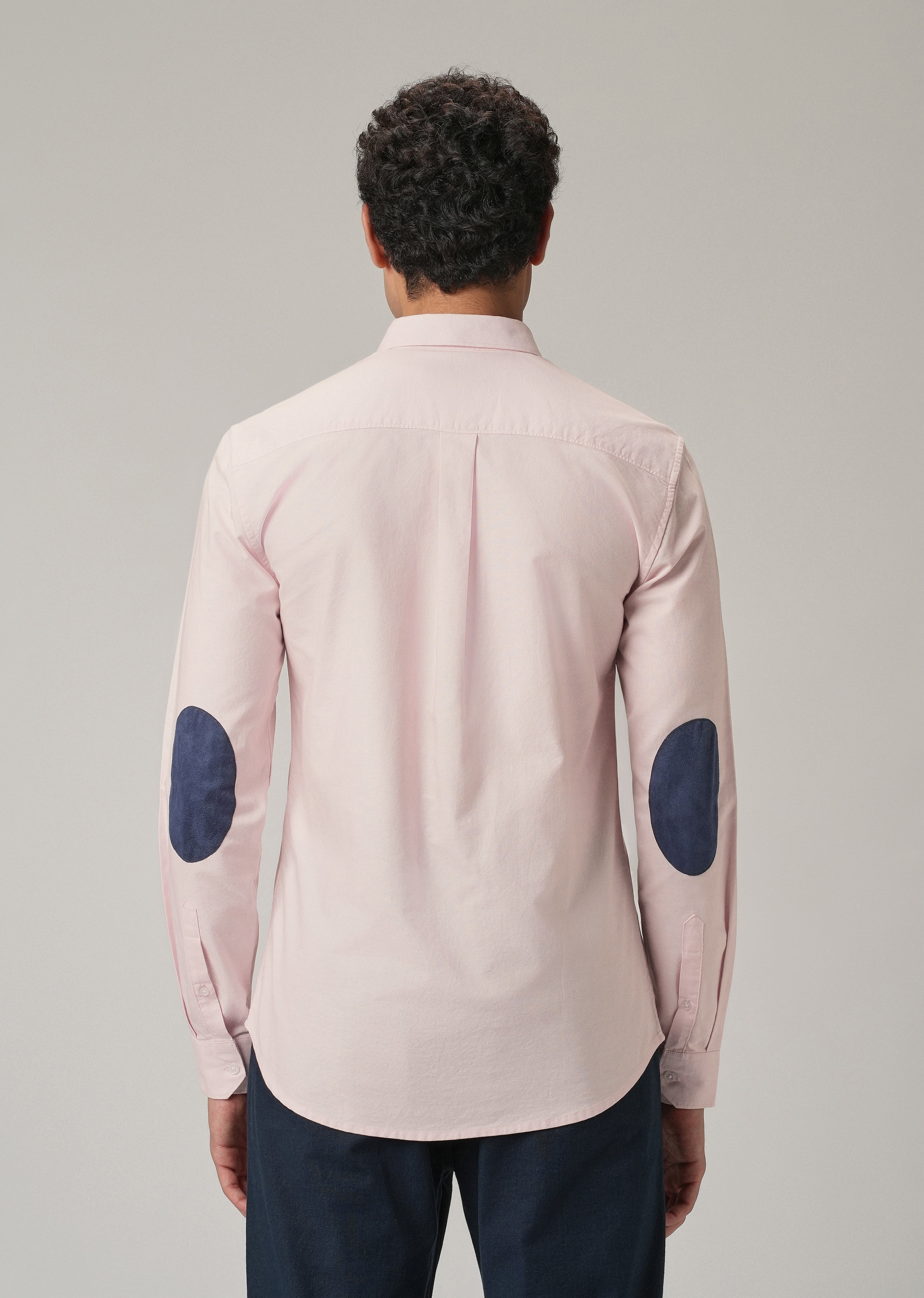 Light Pink Plain Elbow Patch Oxford Shirt