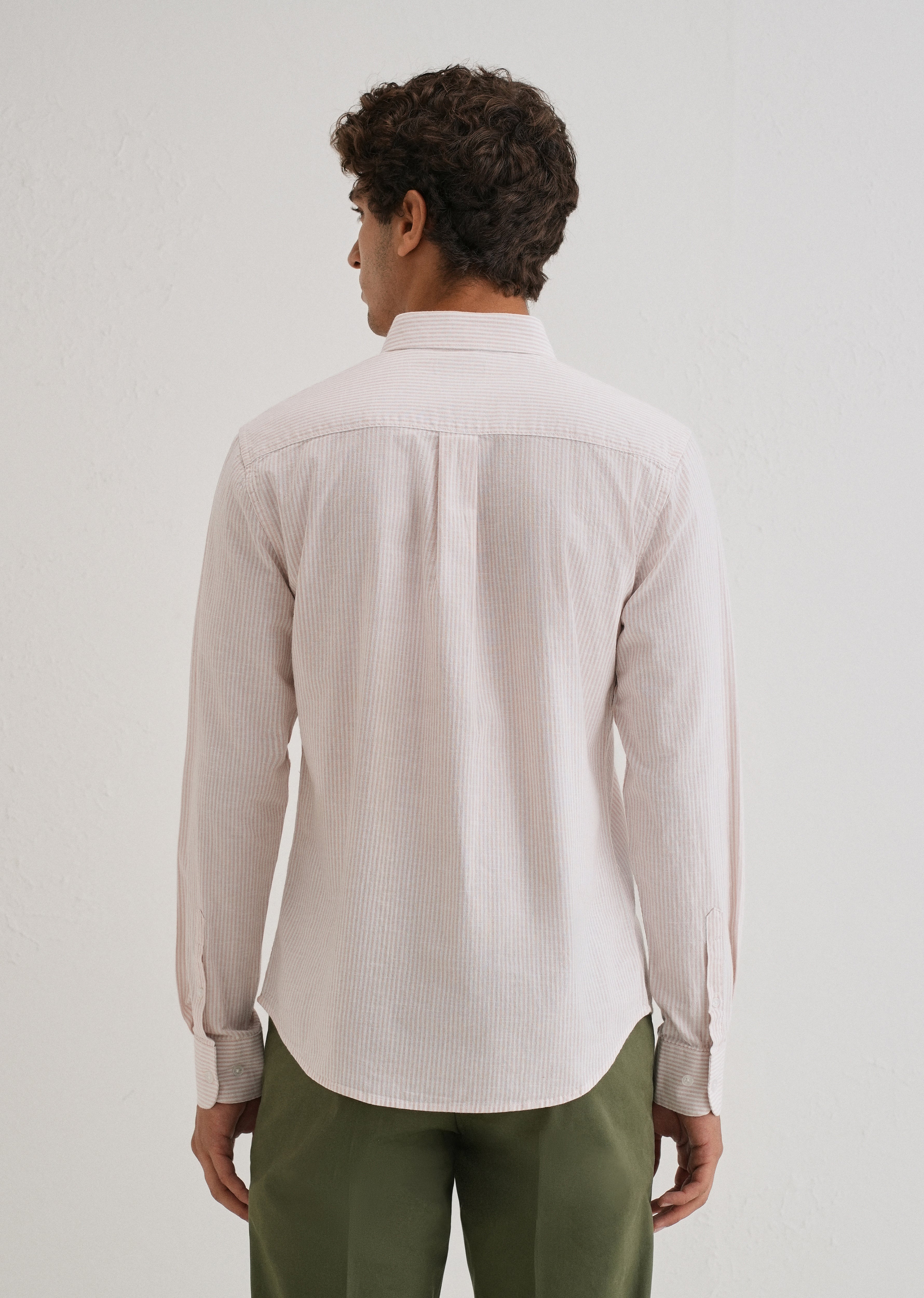 Light Pink Striped Cotton Linen Shirt