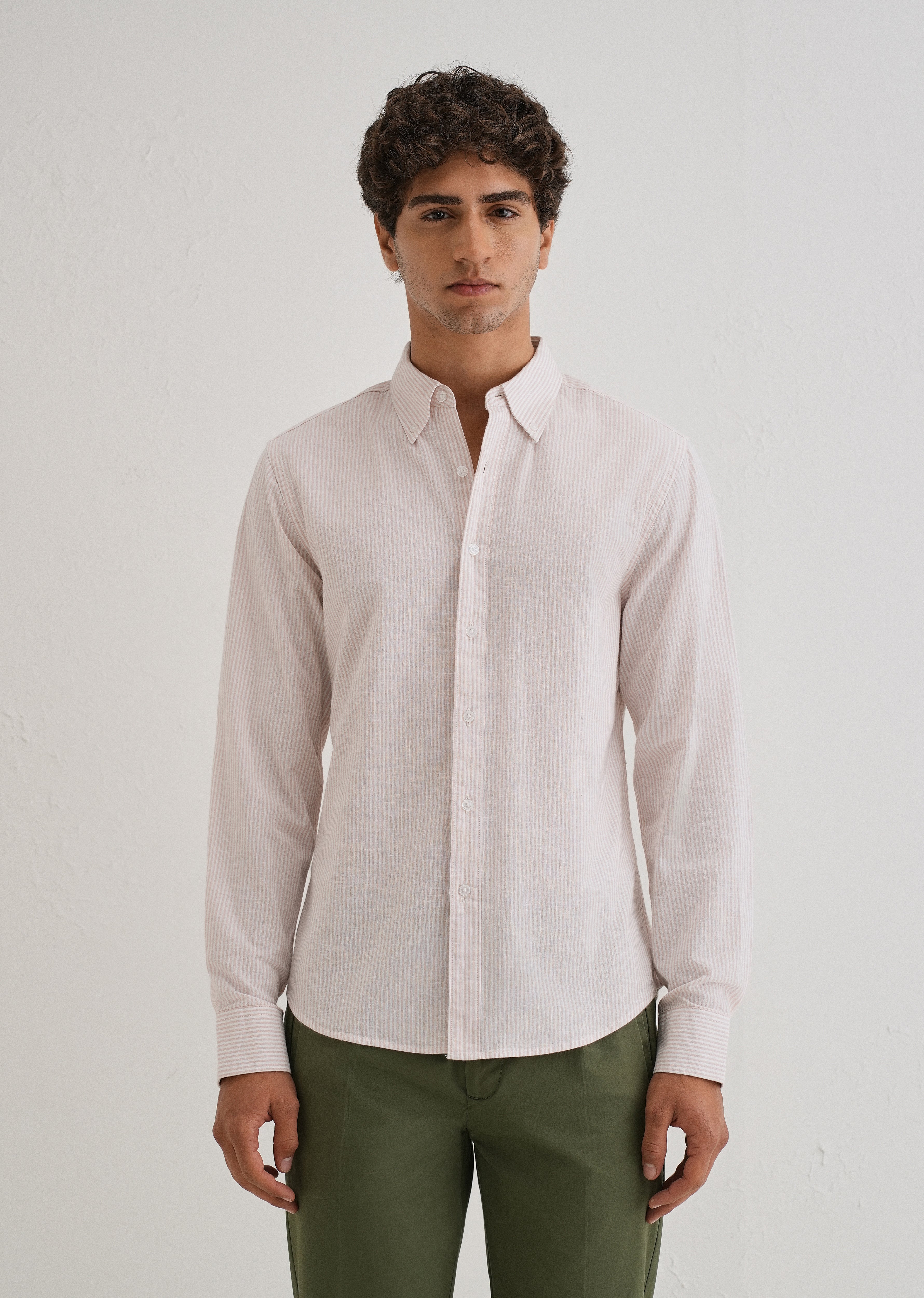 Light Pink Striped Cotton Linen Shirt