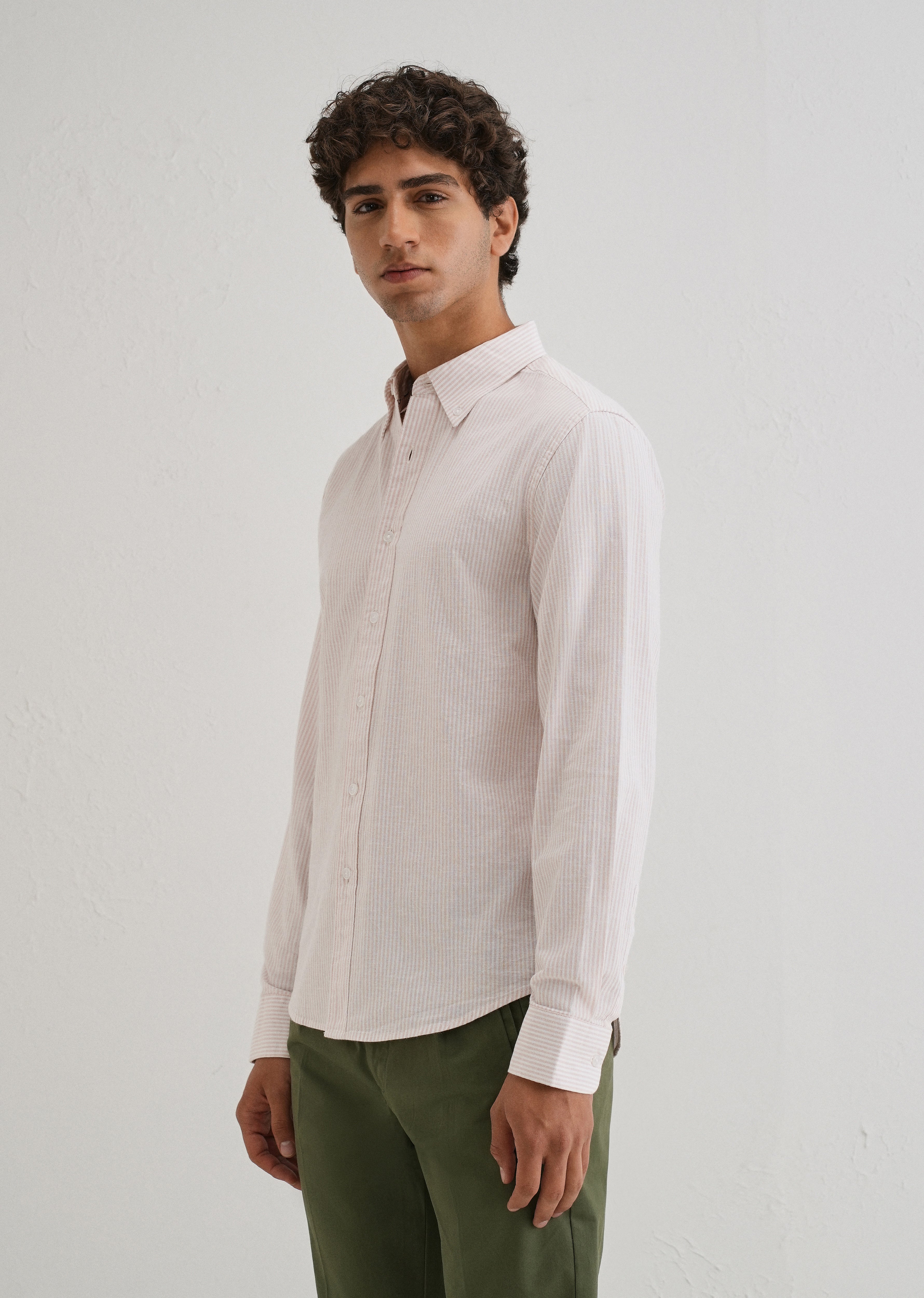 Light Pink Striped Cotton Linen Shirt