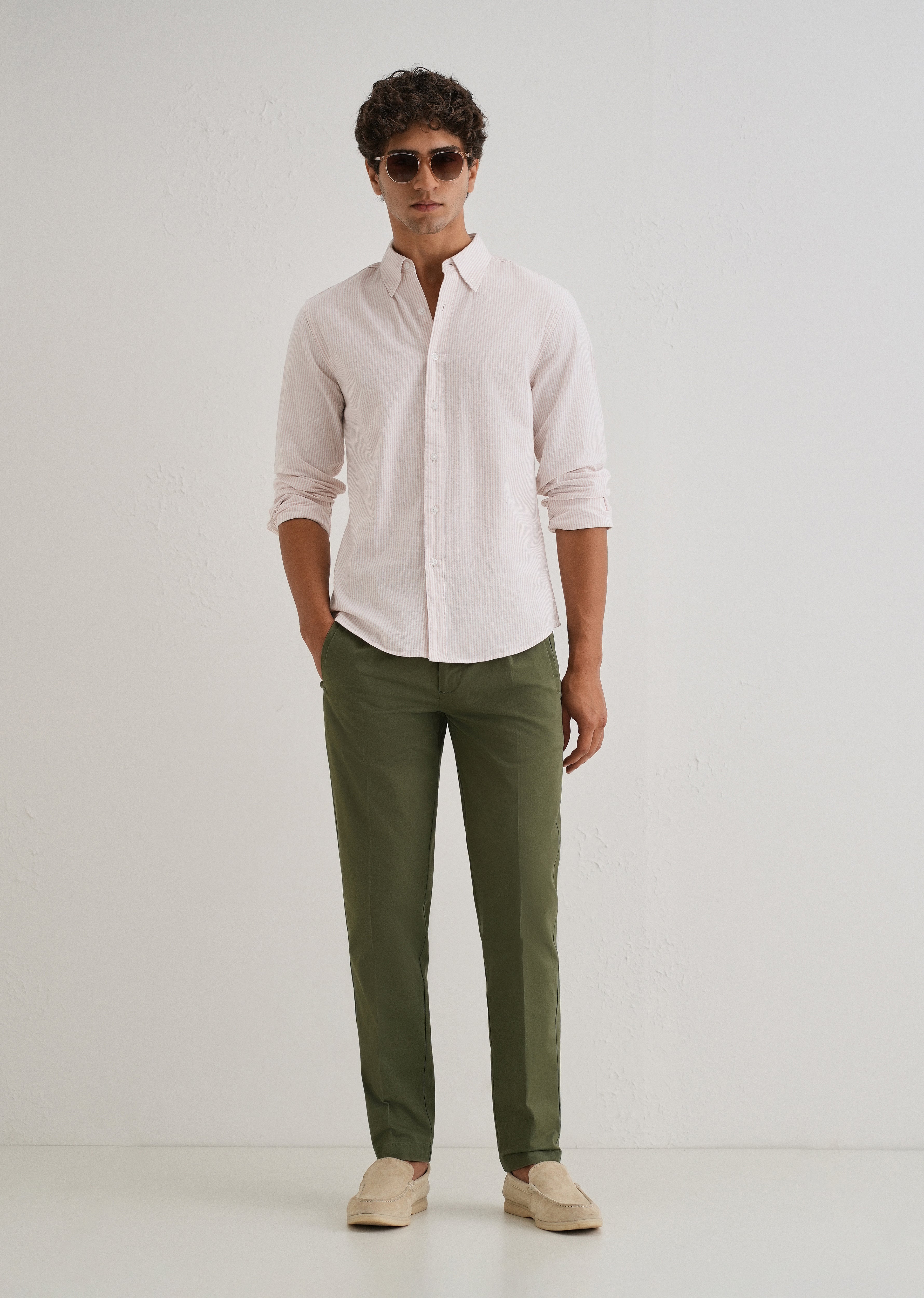 Light Pink Striped Cotton Linen Shirt