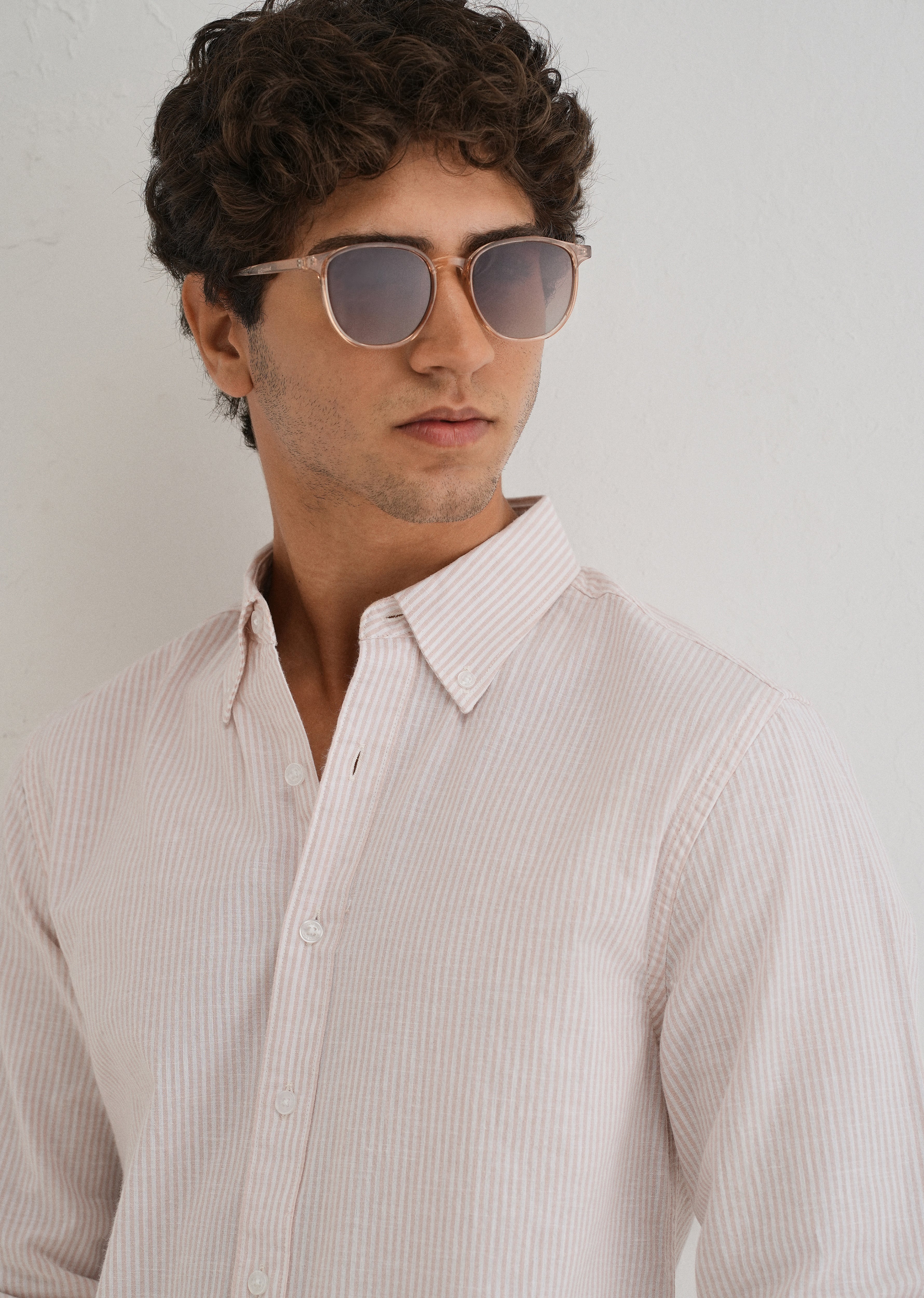 Light Pink Striped Cotton Linen Shirt