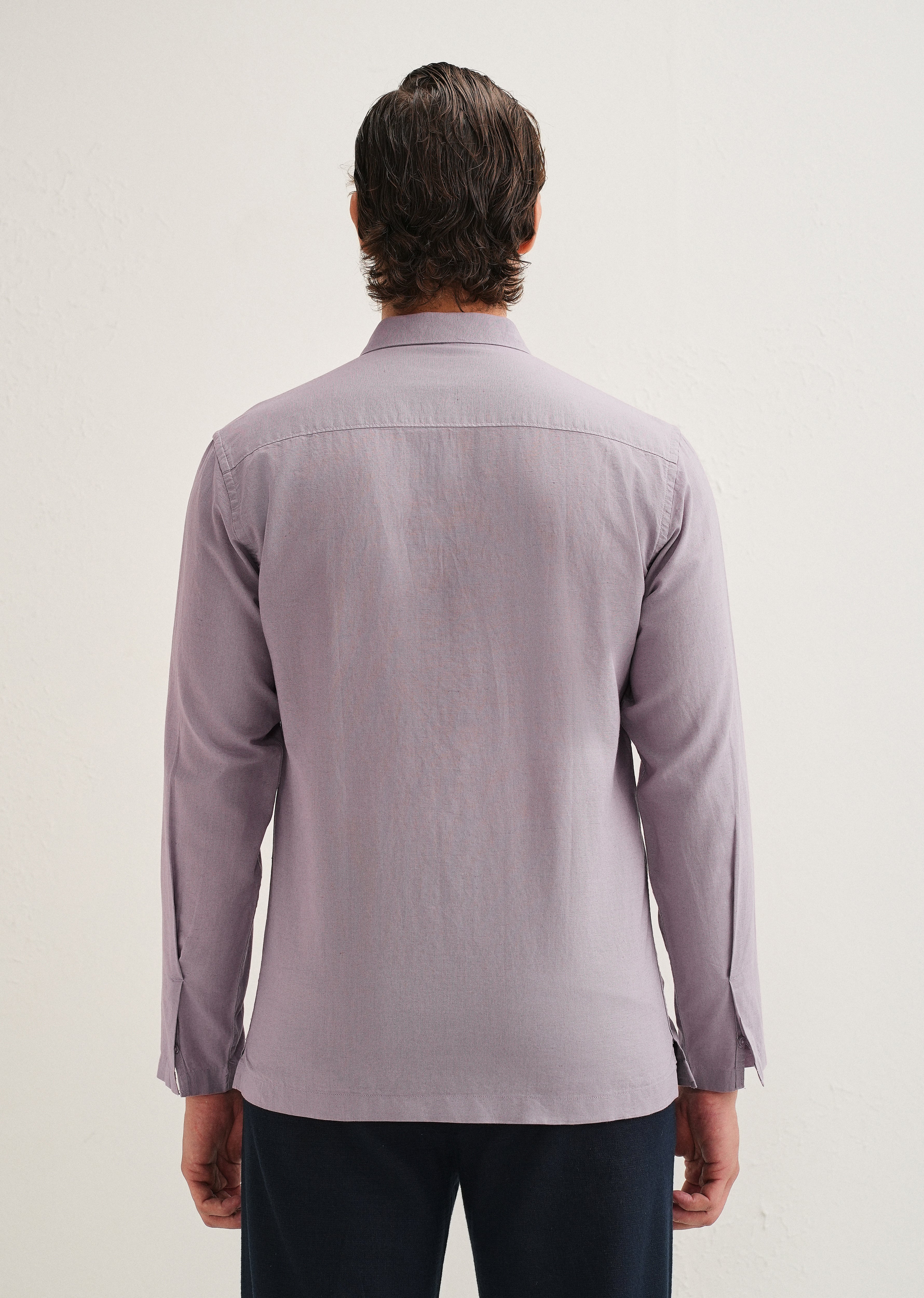 Light Purple Hidden Sleeve Placket Cotton Linen Shirt