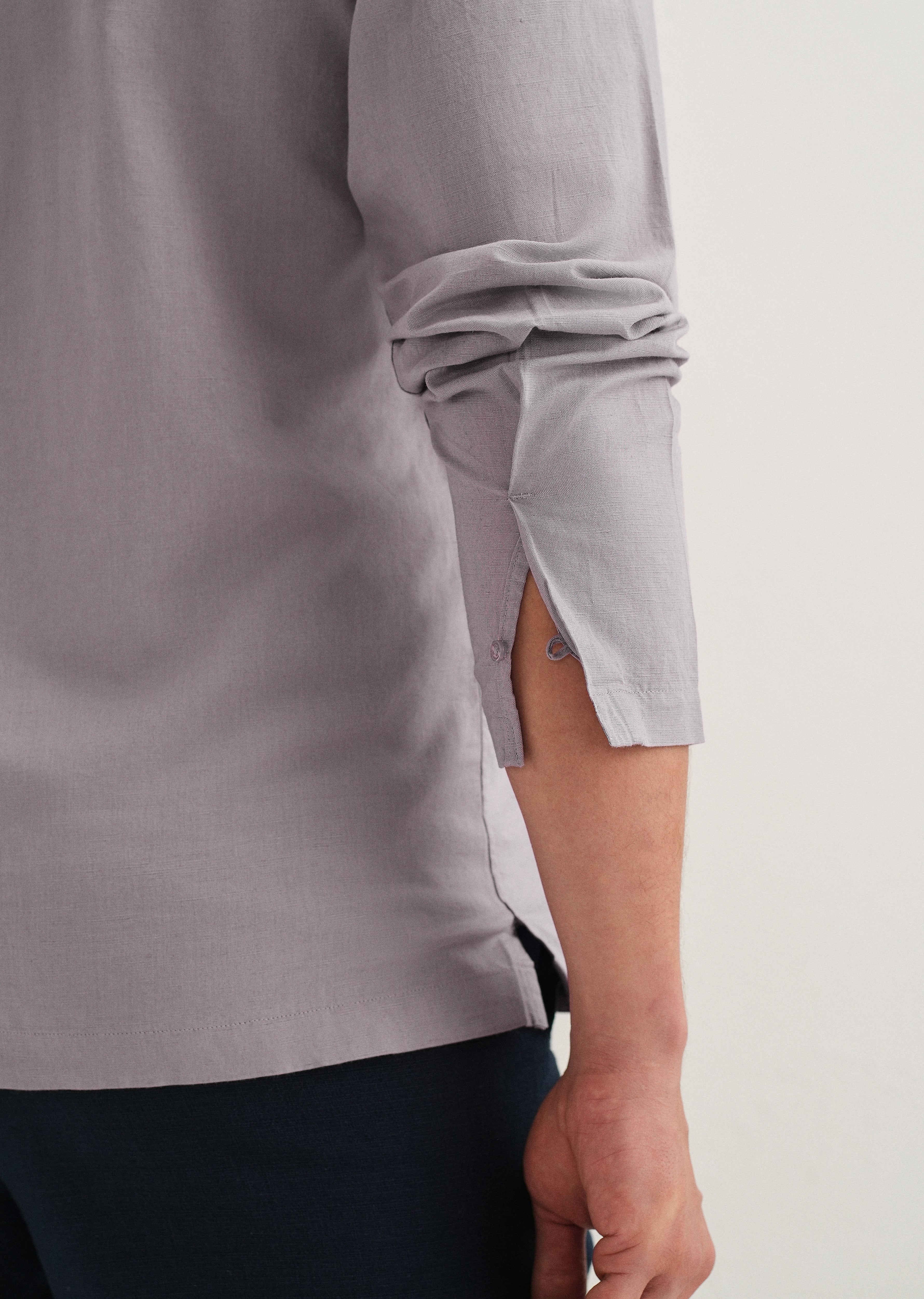 Light Purple Hidden Sleeve Placket Cotton Linen Shirt