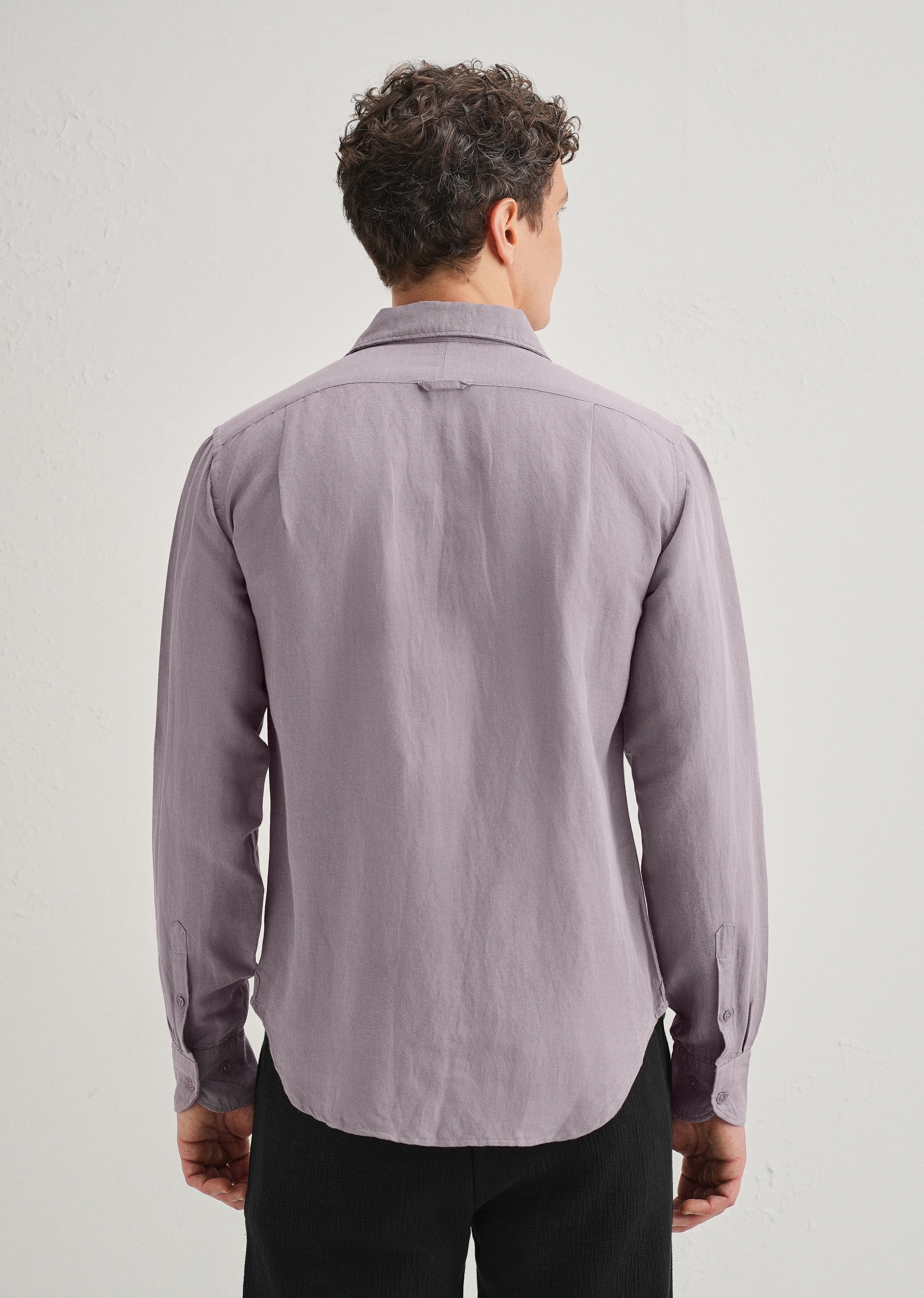 Light Purple Plain Linen Viscose Shirt
