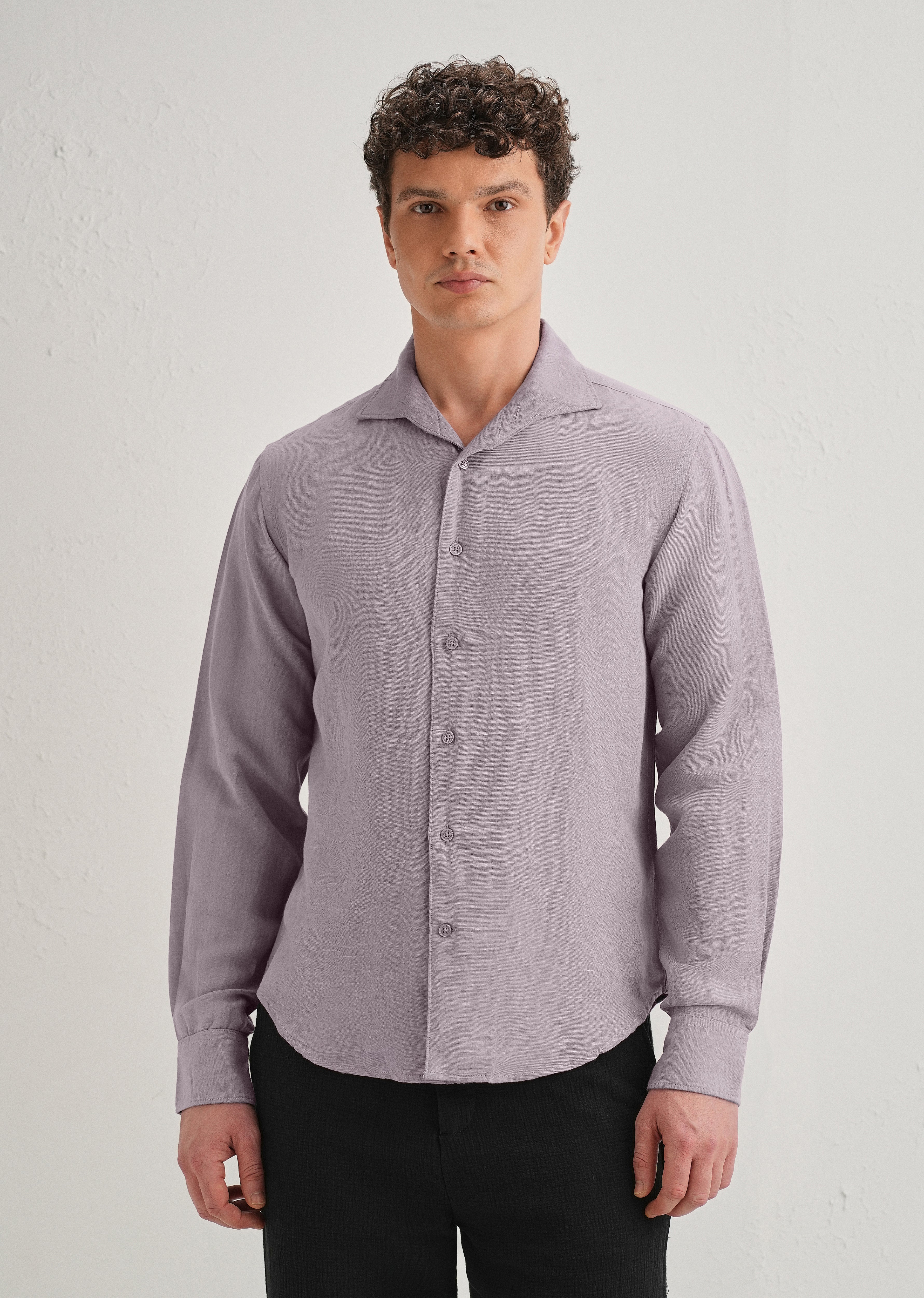 Light Purple Plain Linen Viscose Shirt