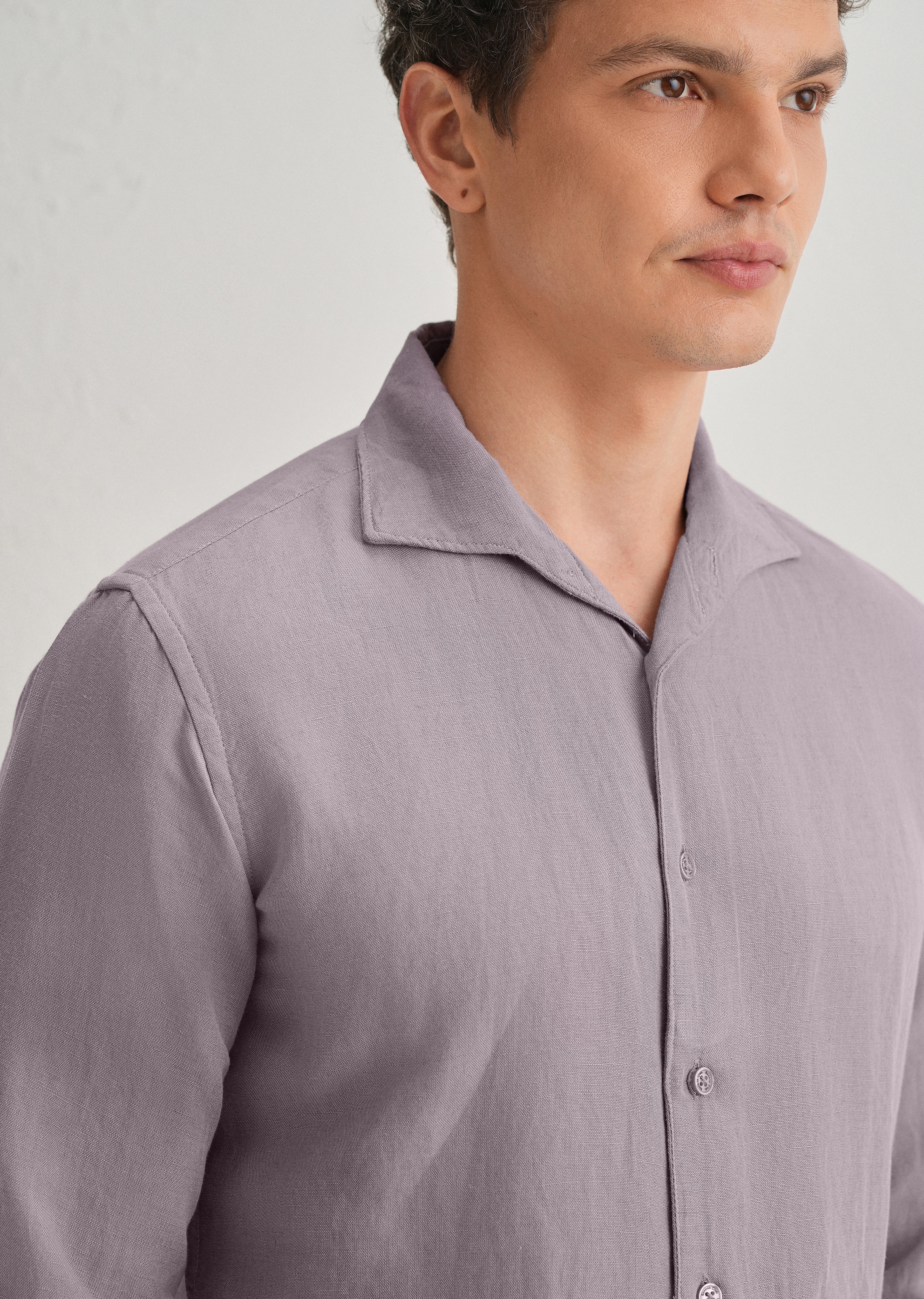 Light Purple Plain Linen Viscose Shirt