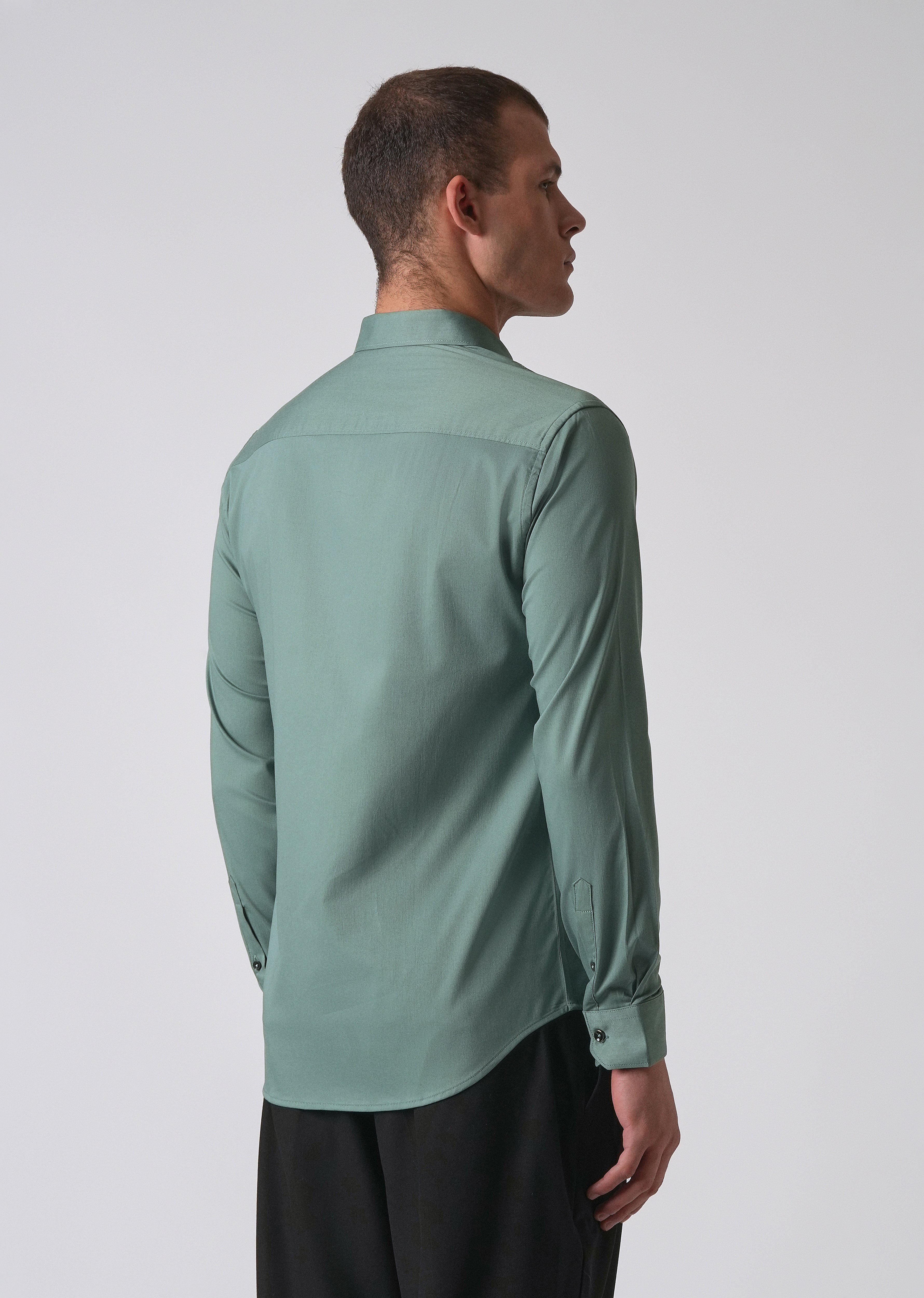 Light Sea Green Cotton Stretch Plain Shirt