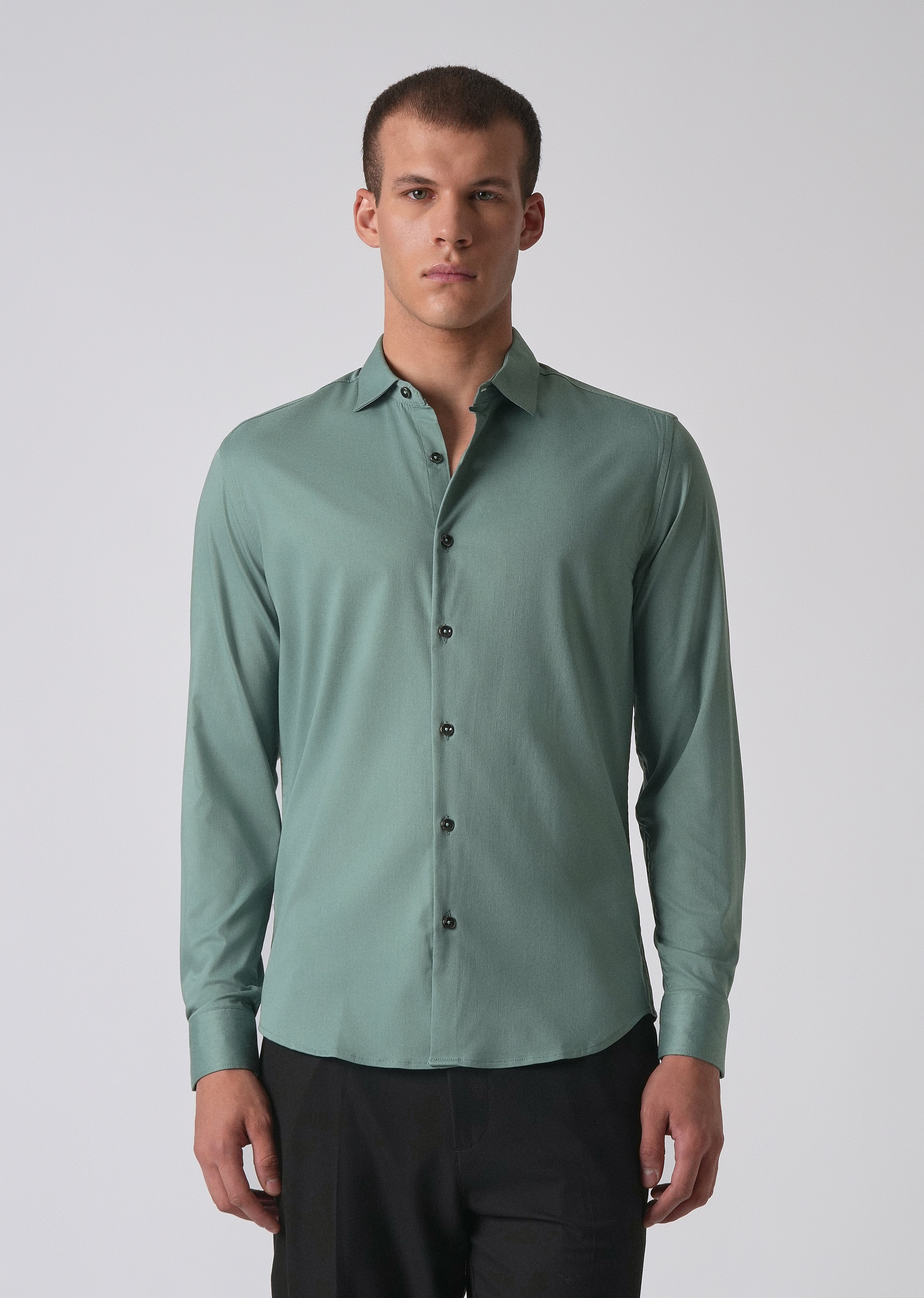Light Sea Green Cotton Stretch Plain Shirt