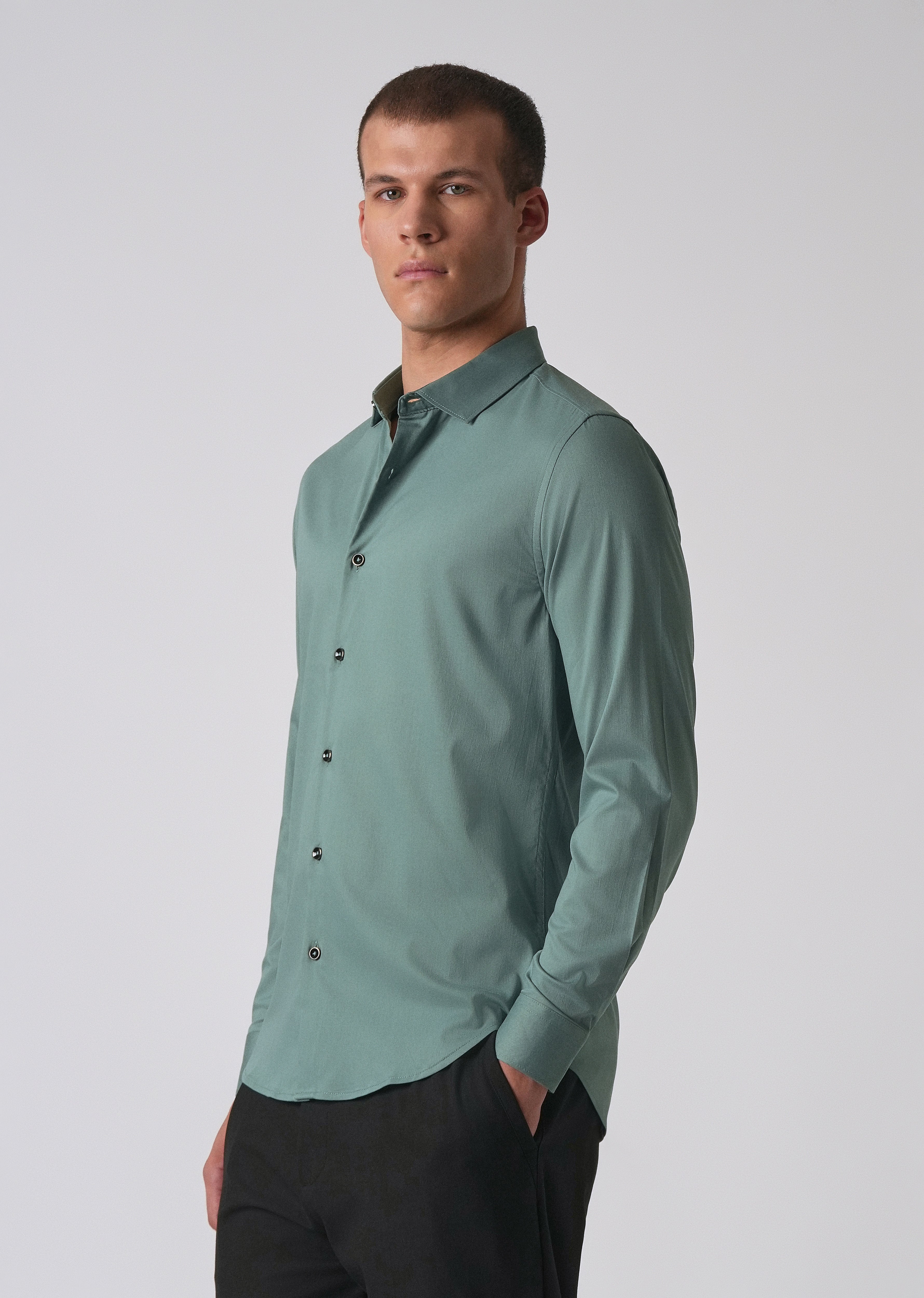 Light Sea Green Cotton Stretch Plain Shirt