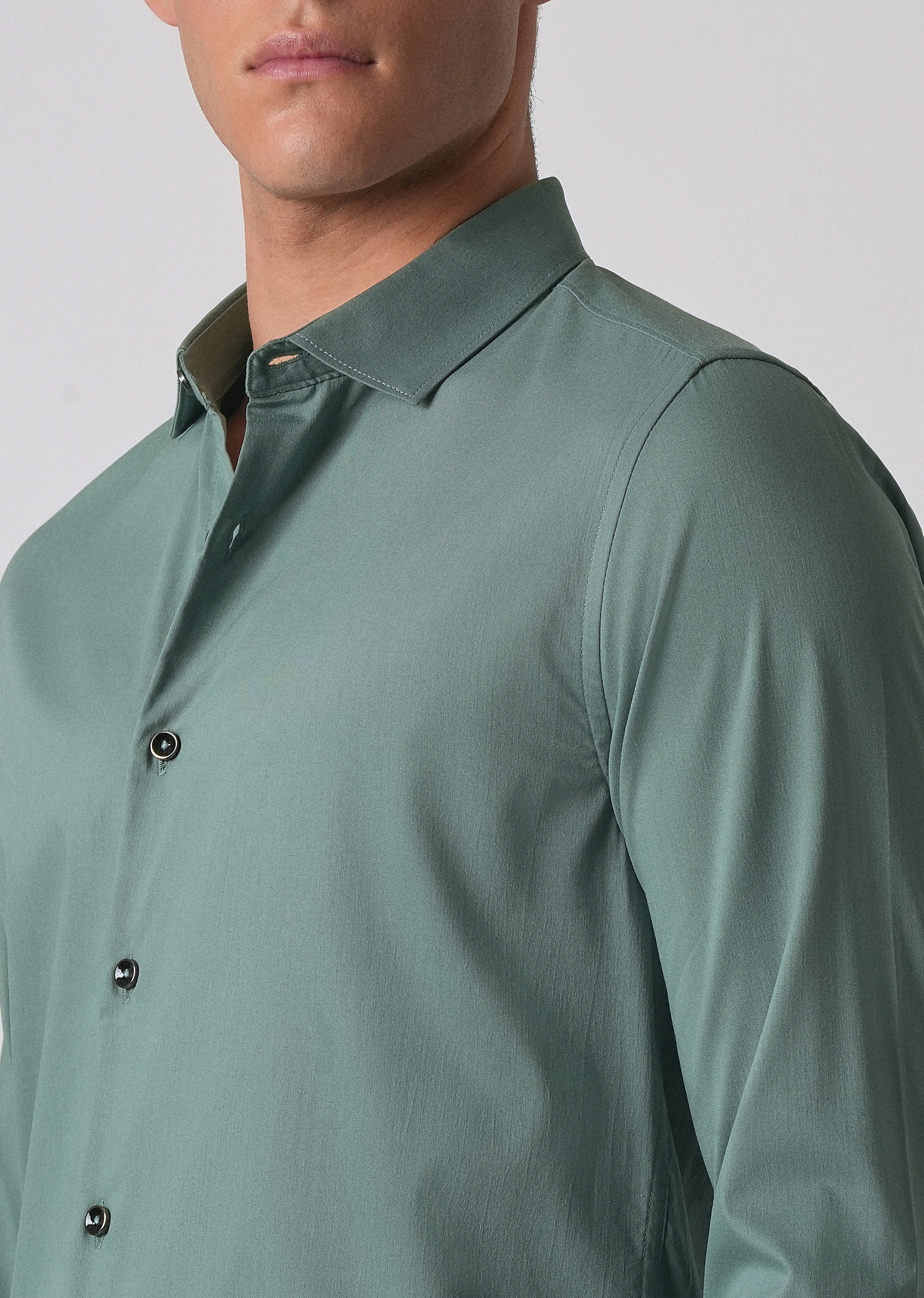Light Sea Green Cotton Stretch Plain Shirt