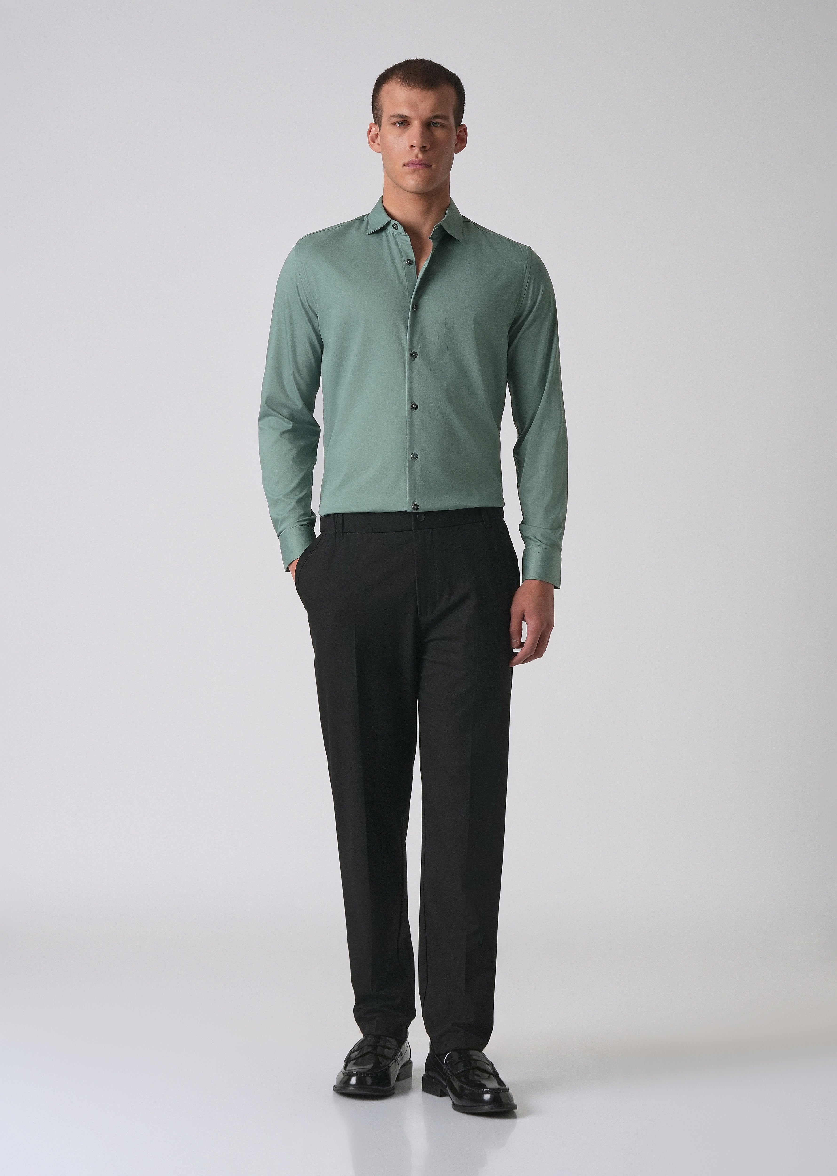 Light Sea Green Cotton Stretch Plain Shirt