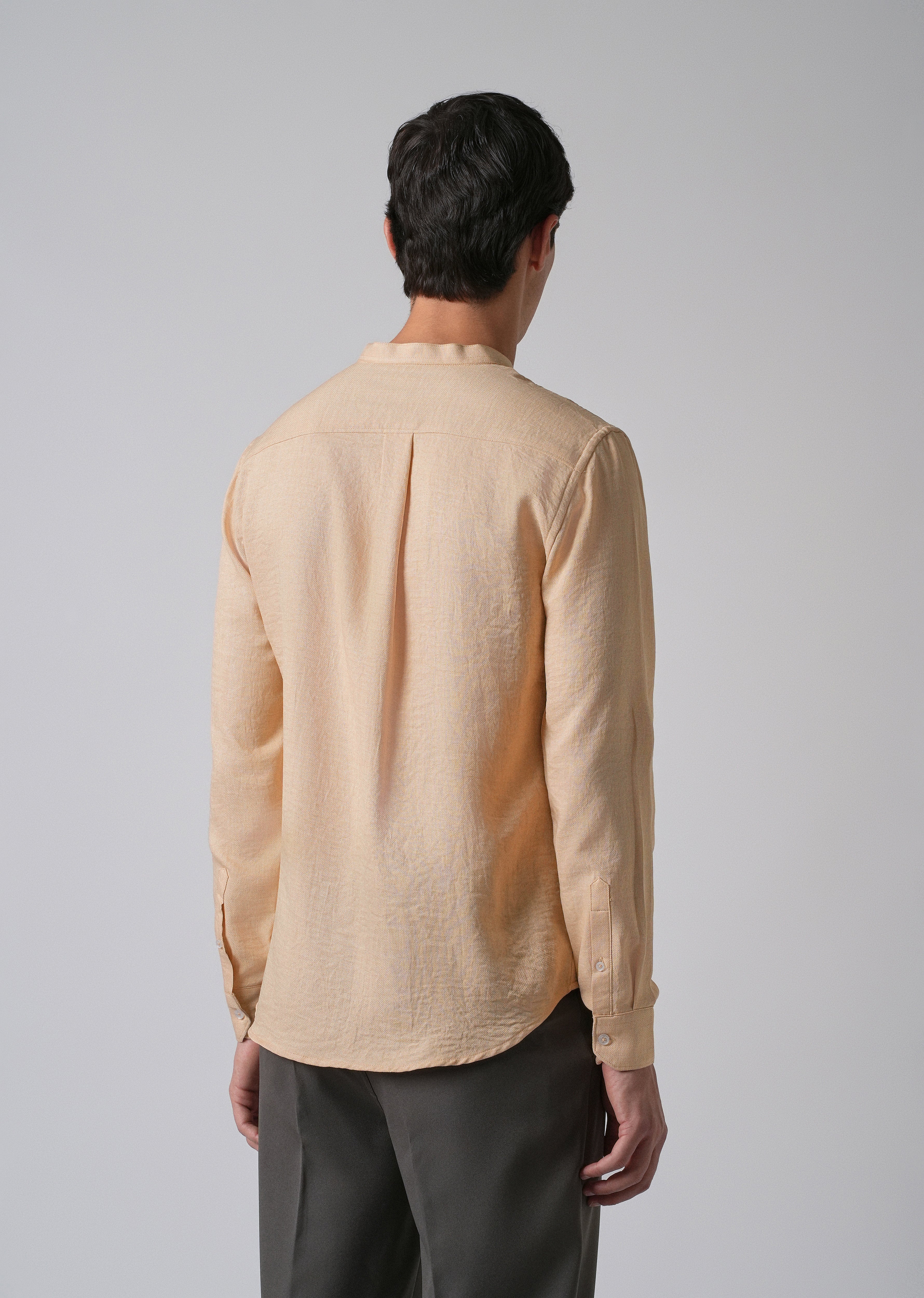Light Tan Plain Mandarin Collar Shirt