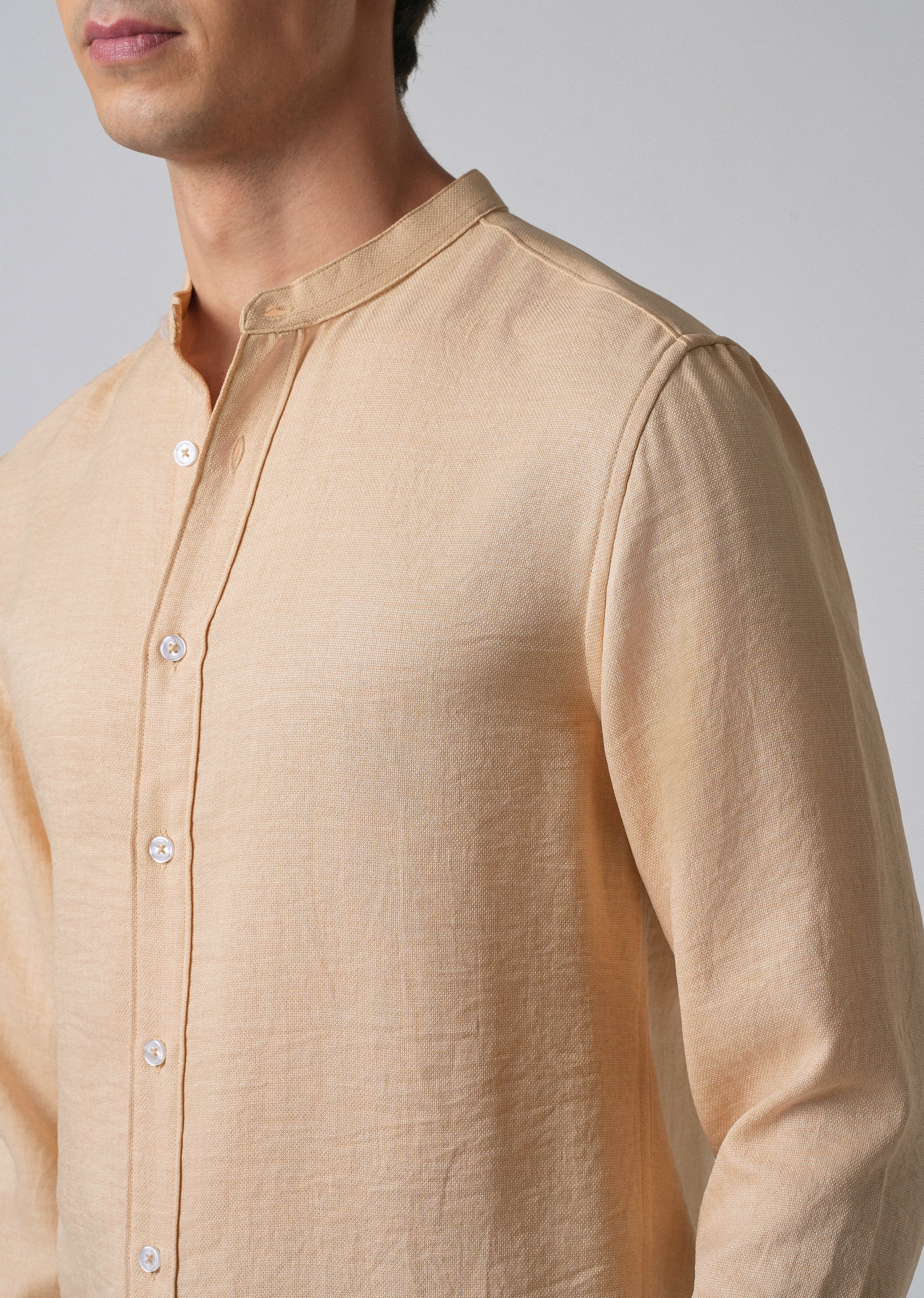 Light Tan Plain Mandarin Collar Shirt