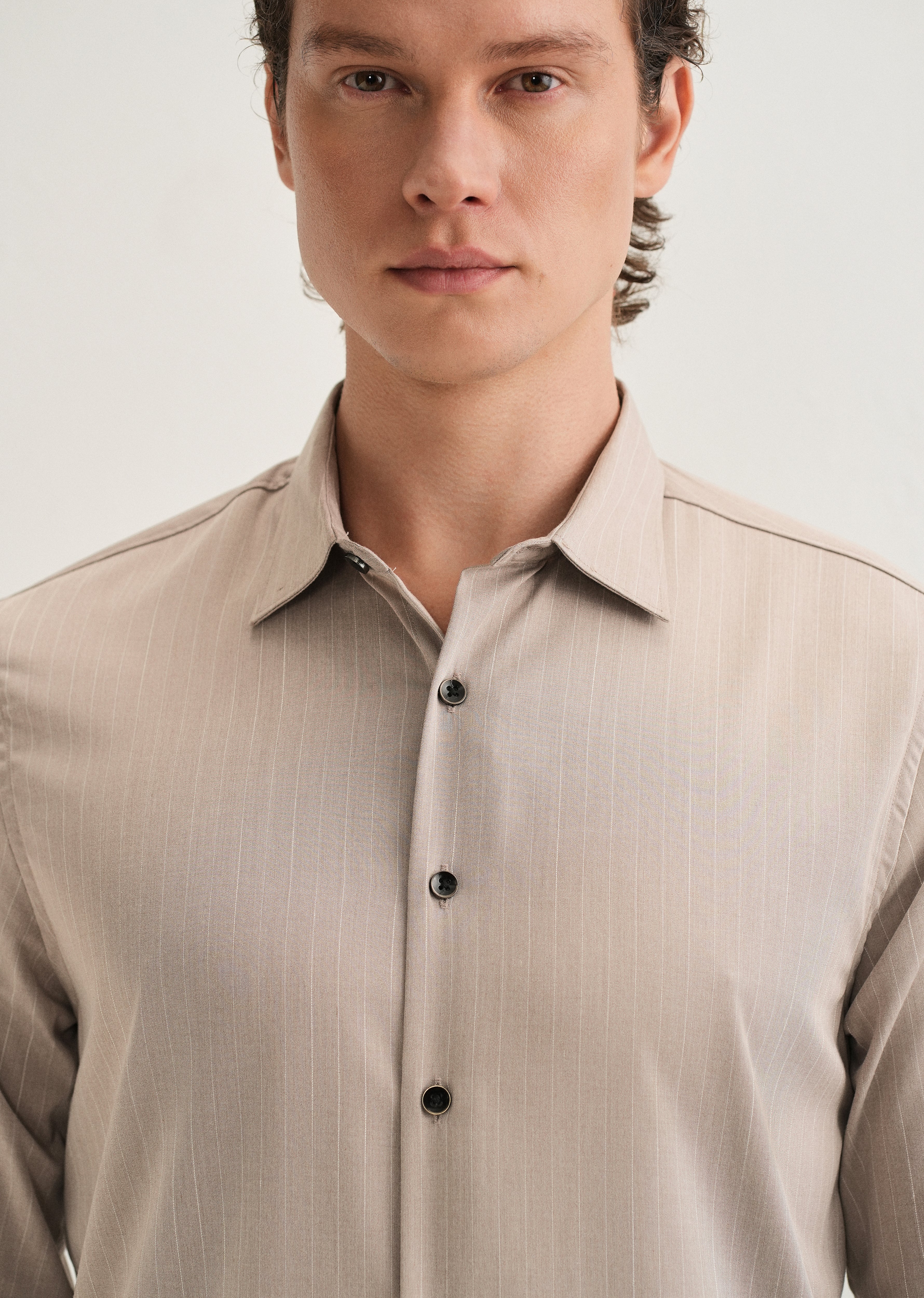 Light Taupe Pin Striped Wrinkle Free Shirt