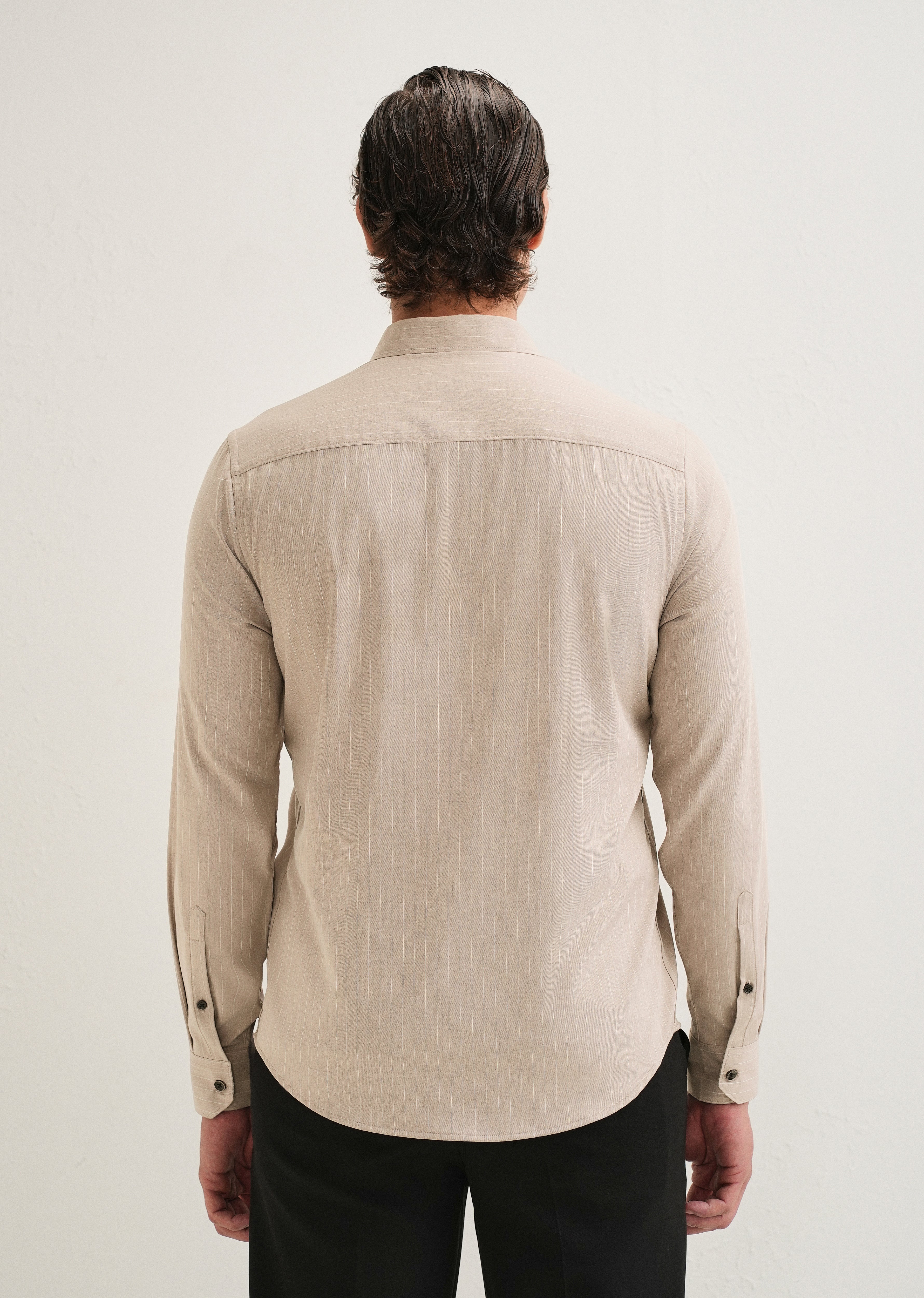Light Taupe Pin Striped Wrinkle Free Shirt