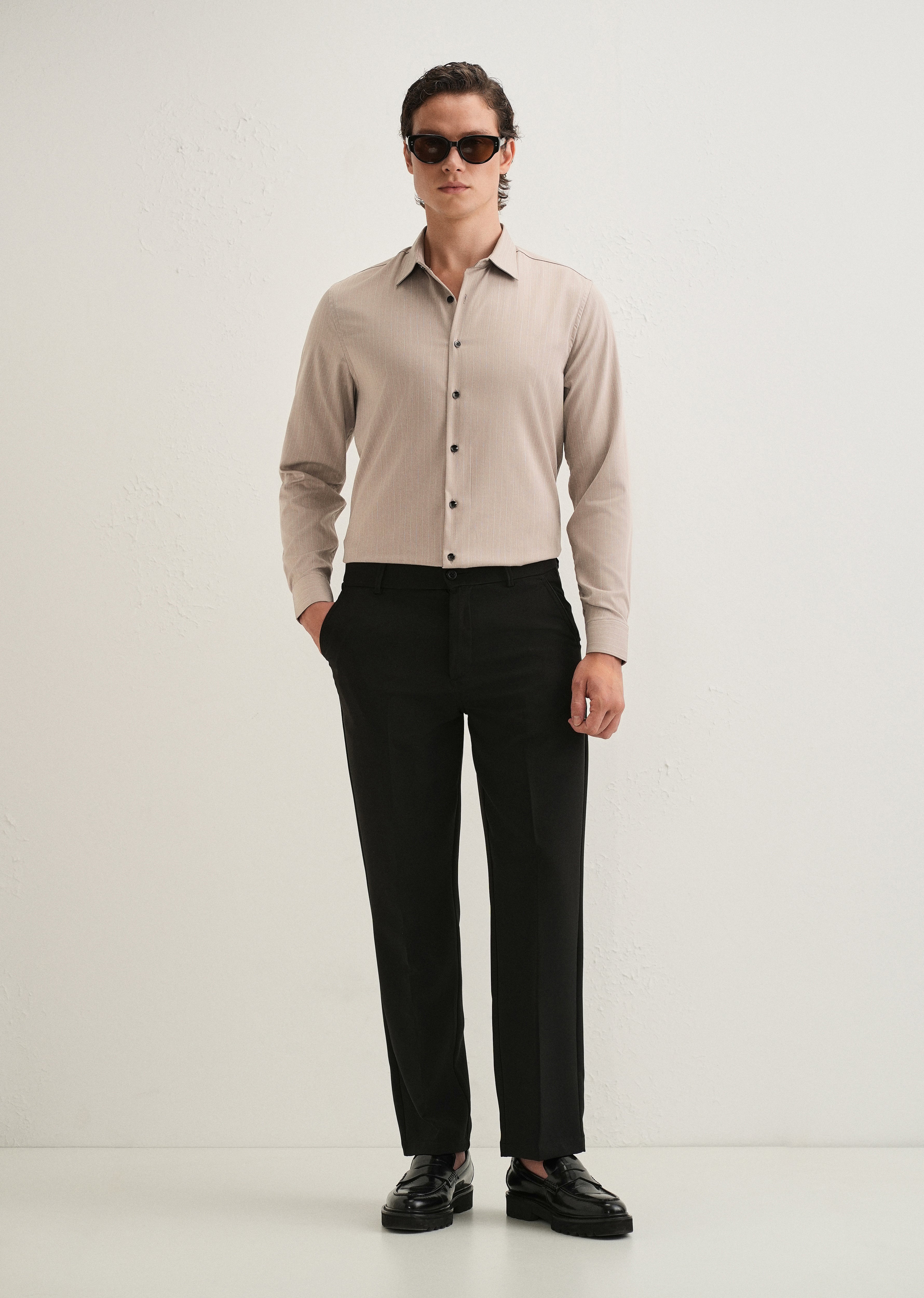 Light Taupe Pin Striped Wrinkle Free Shirt