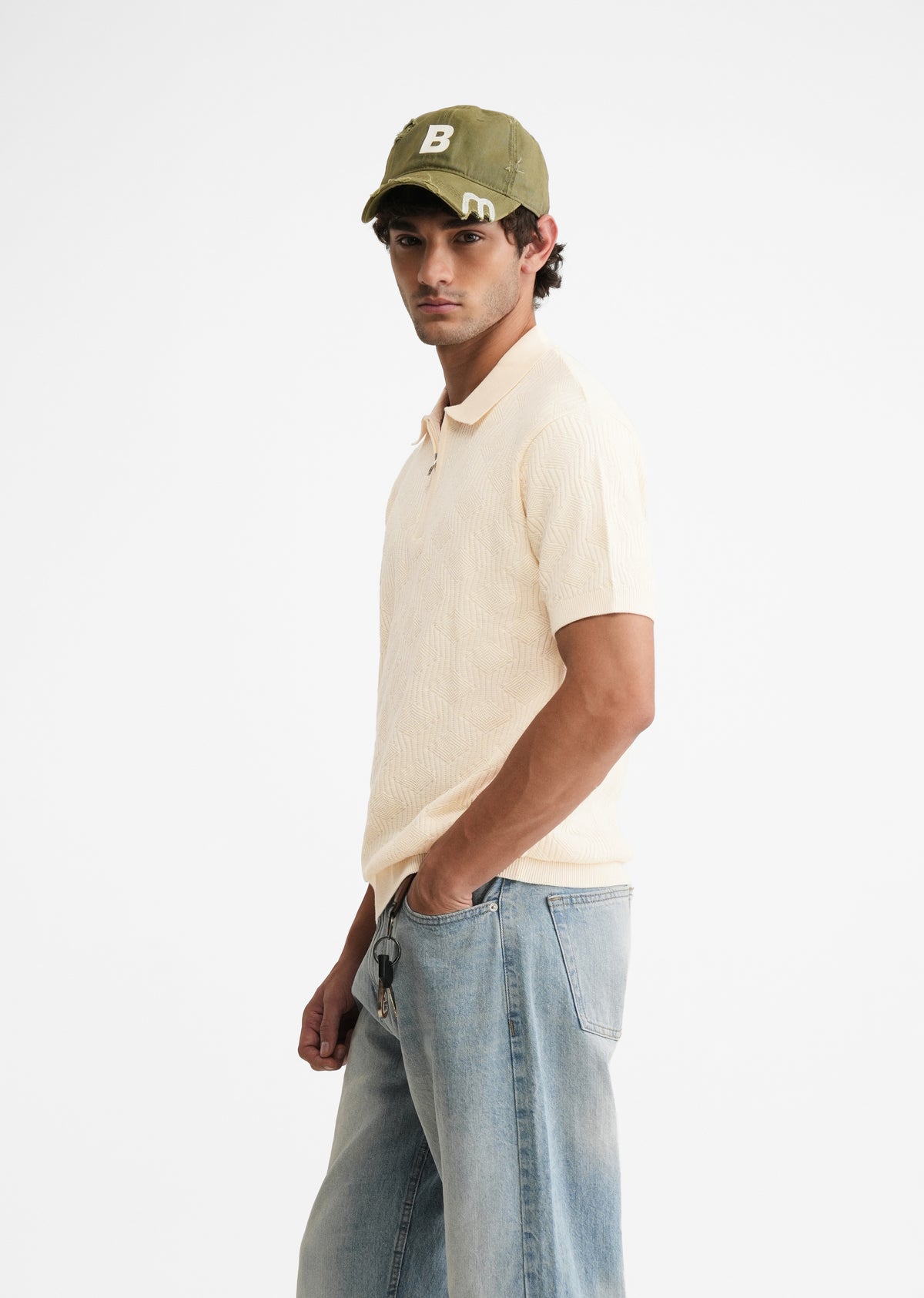 Light Yellow Textured Knitted Polo