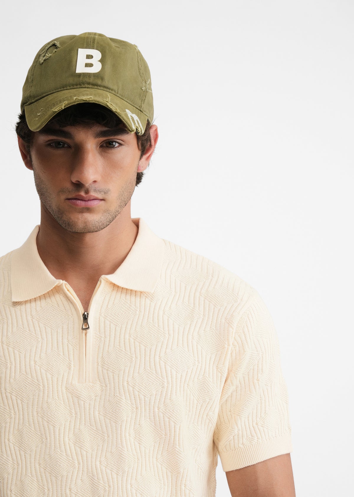 Light Yellow Textured Knitted Polo