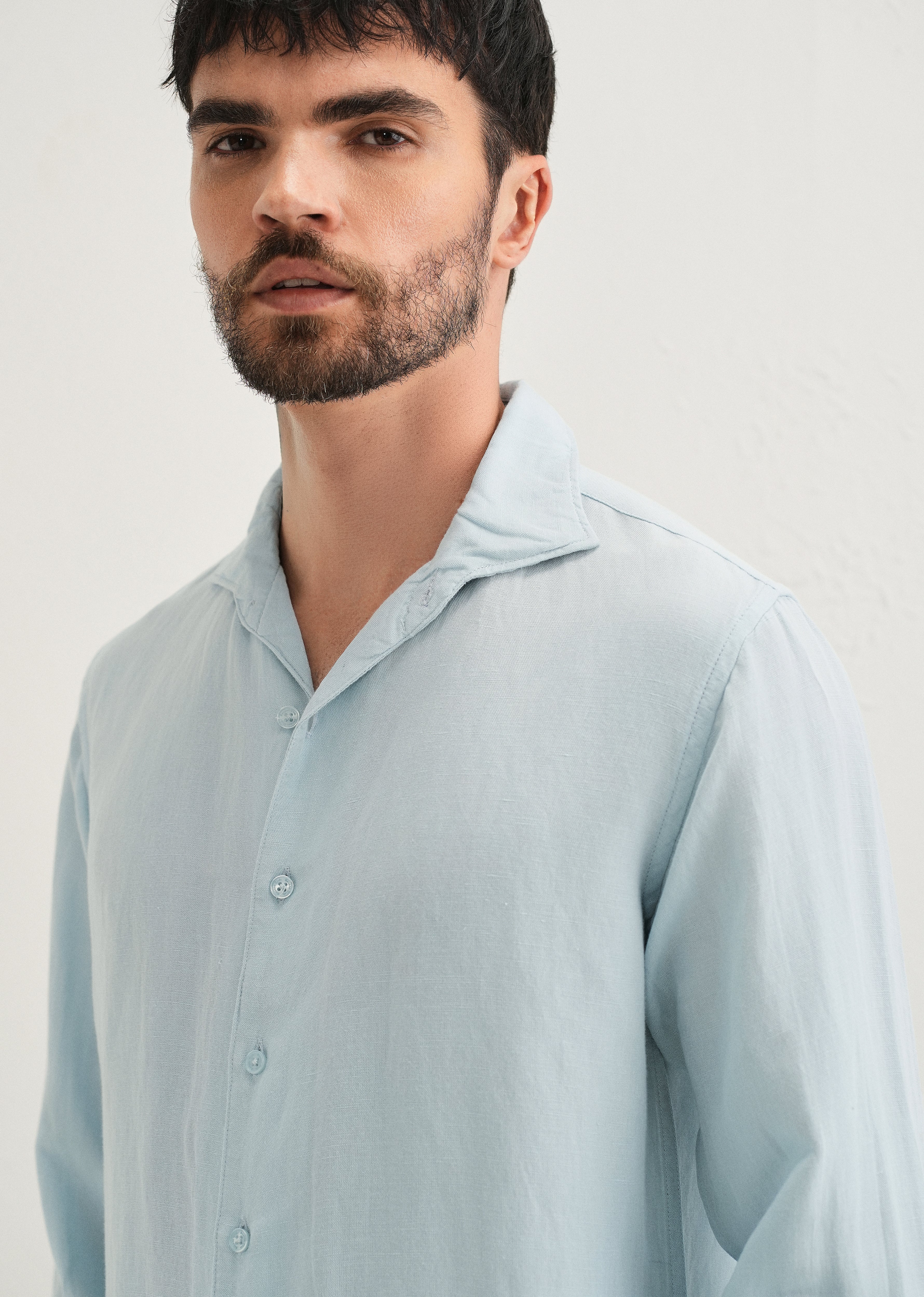 Light Blue Plain Linen Viscose Shirt