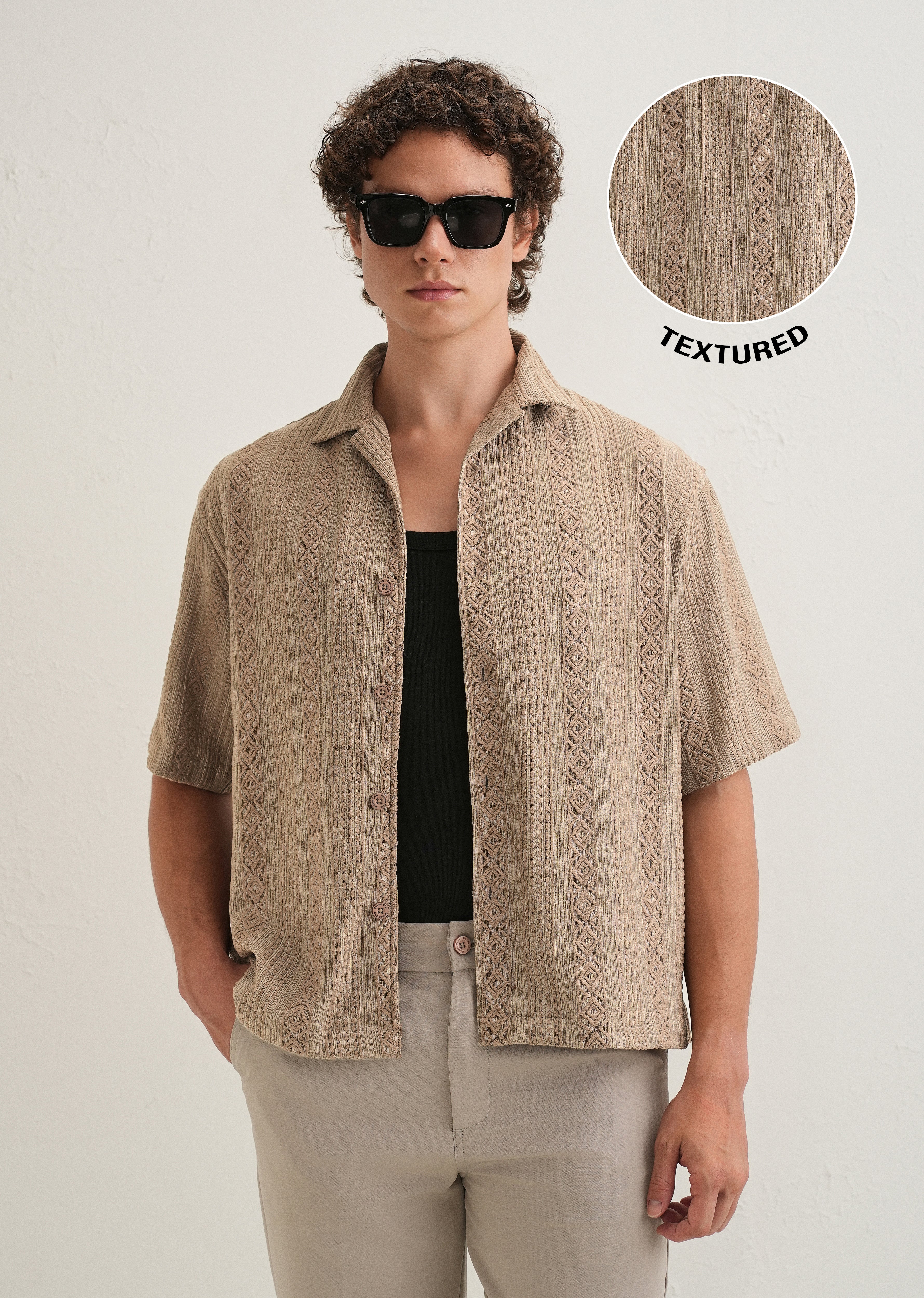 Light Brown Geometric Textured Shirt