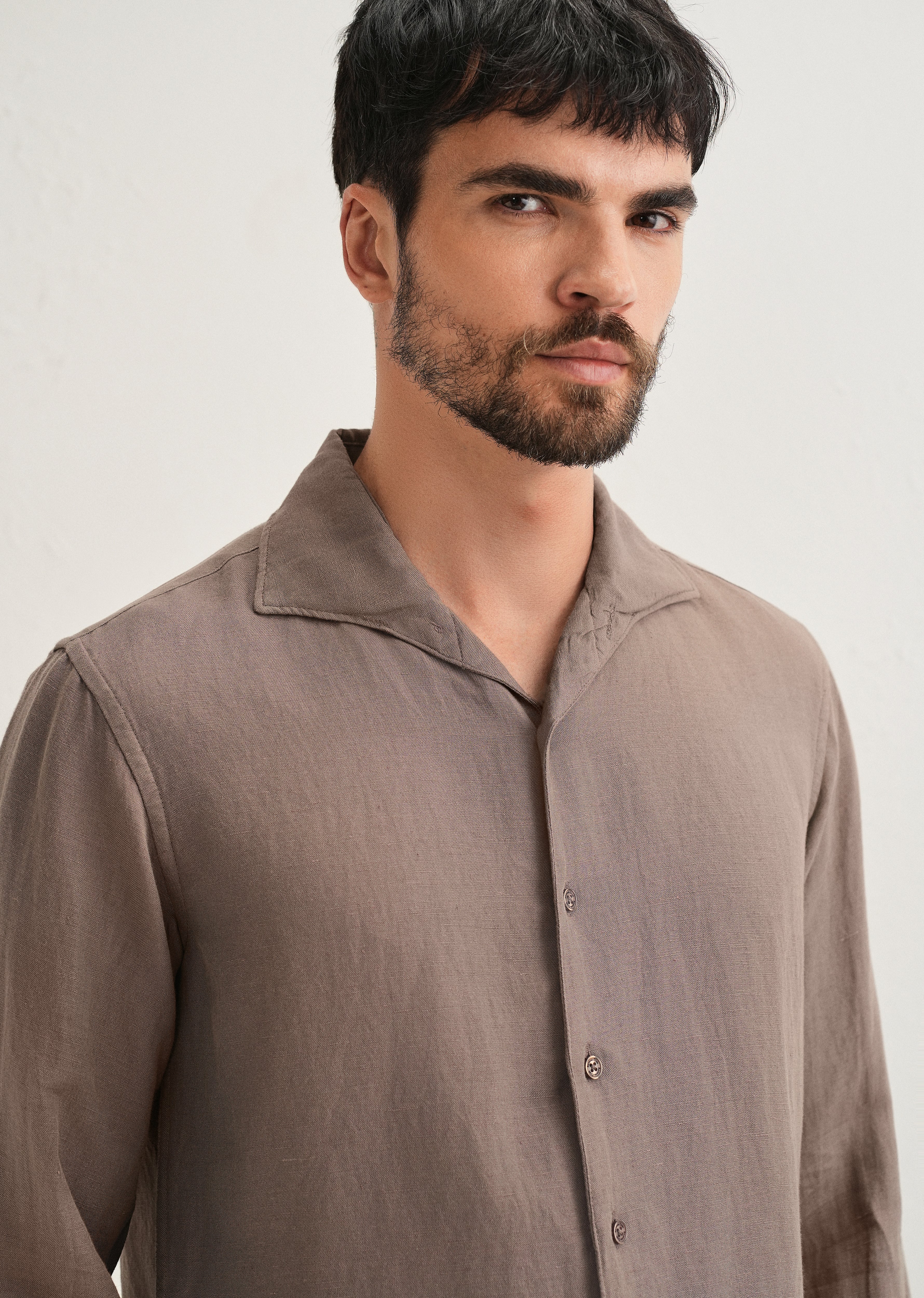 Light Brown Plain Linen Viscose Shirt